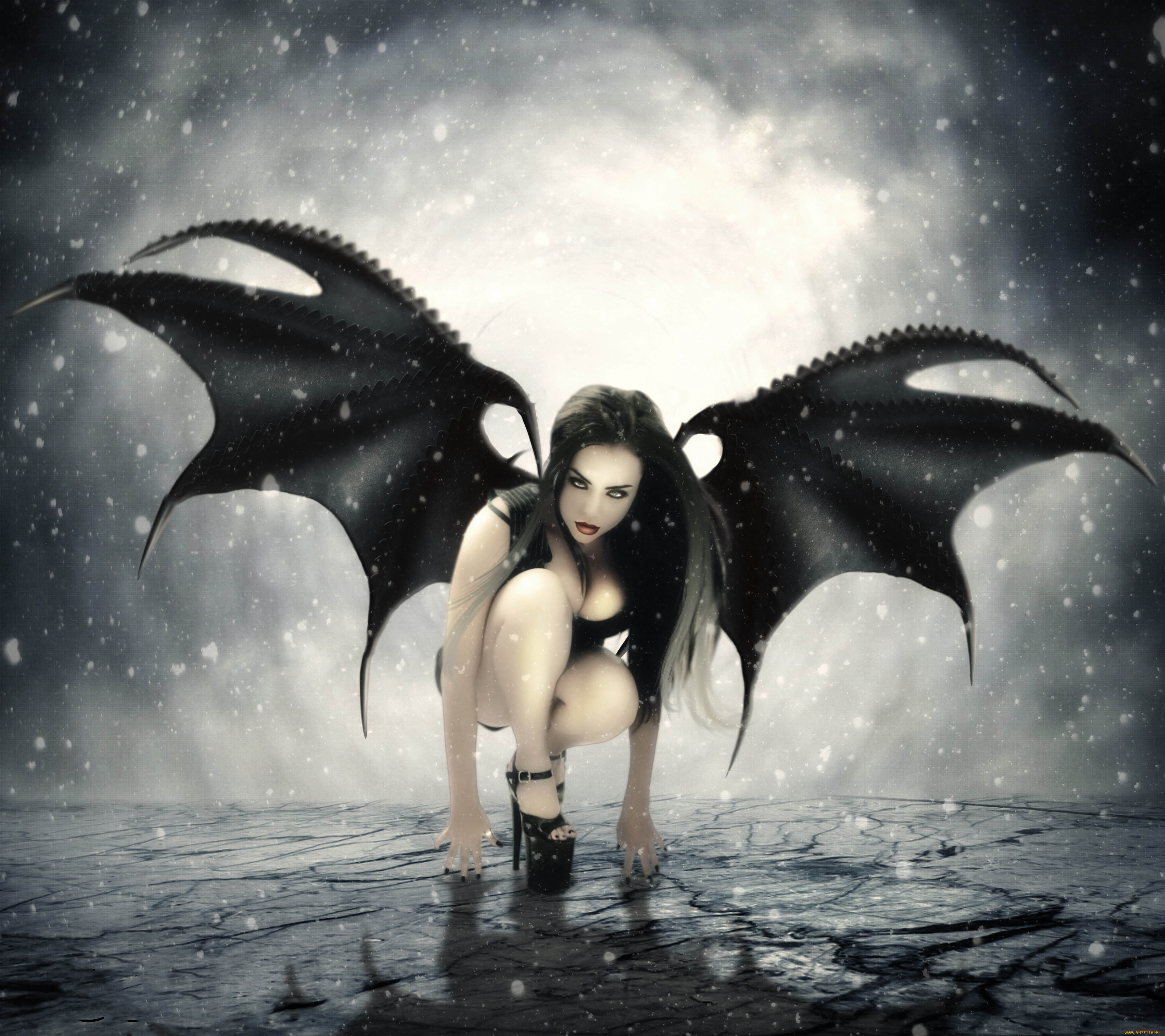 фэнтези, фотоарт, крылья, девушка, фон, взгляд