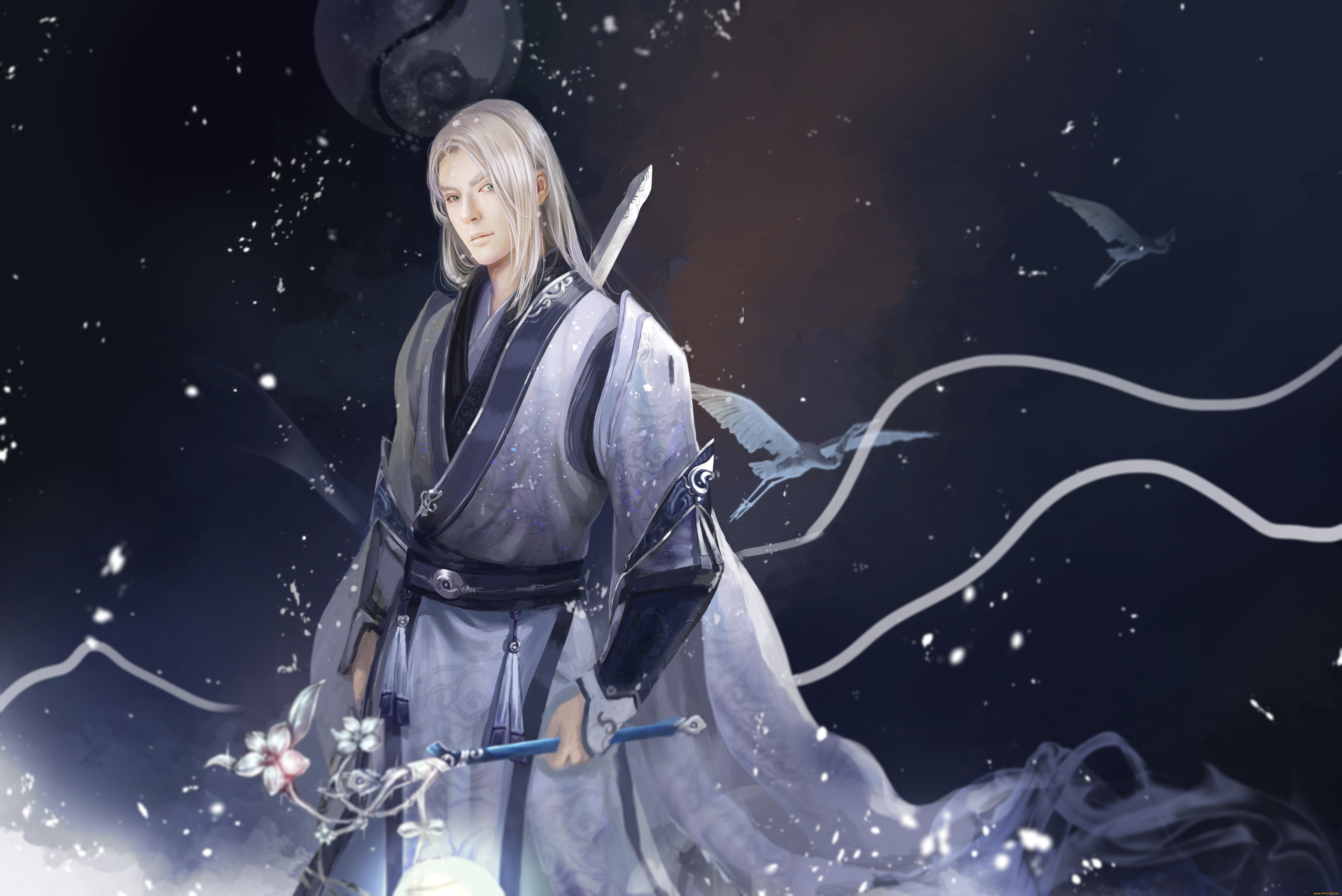 фэнтези, люди, азиат, парень, кимоно