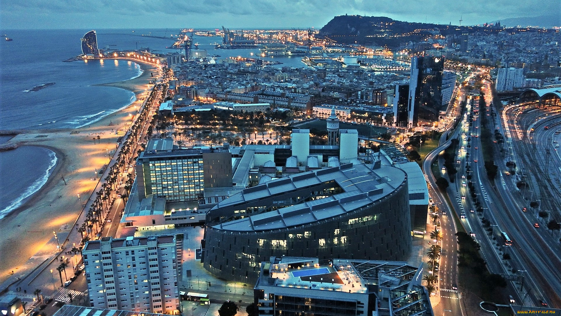 барселона, испания, города, барселона, , вечер, современные, здания, europe, spain, европа, cityscapes, побережье