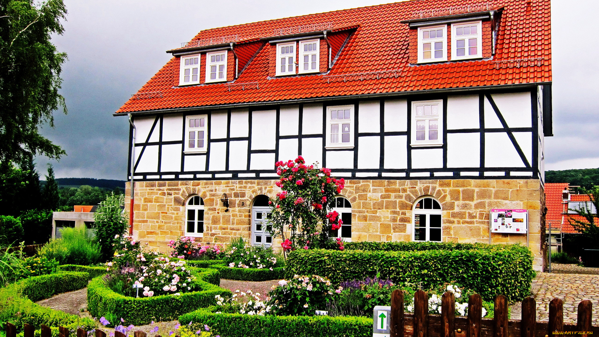 города, -, здания, , дома, жилой, дом, цветник