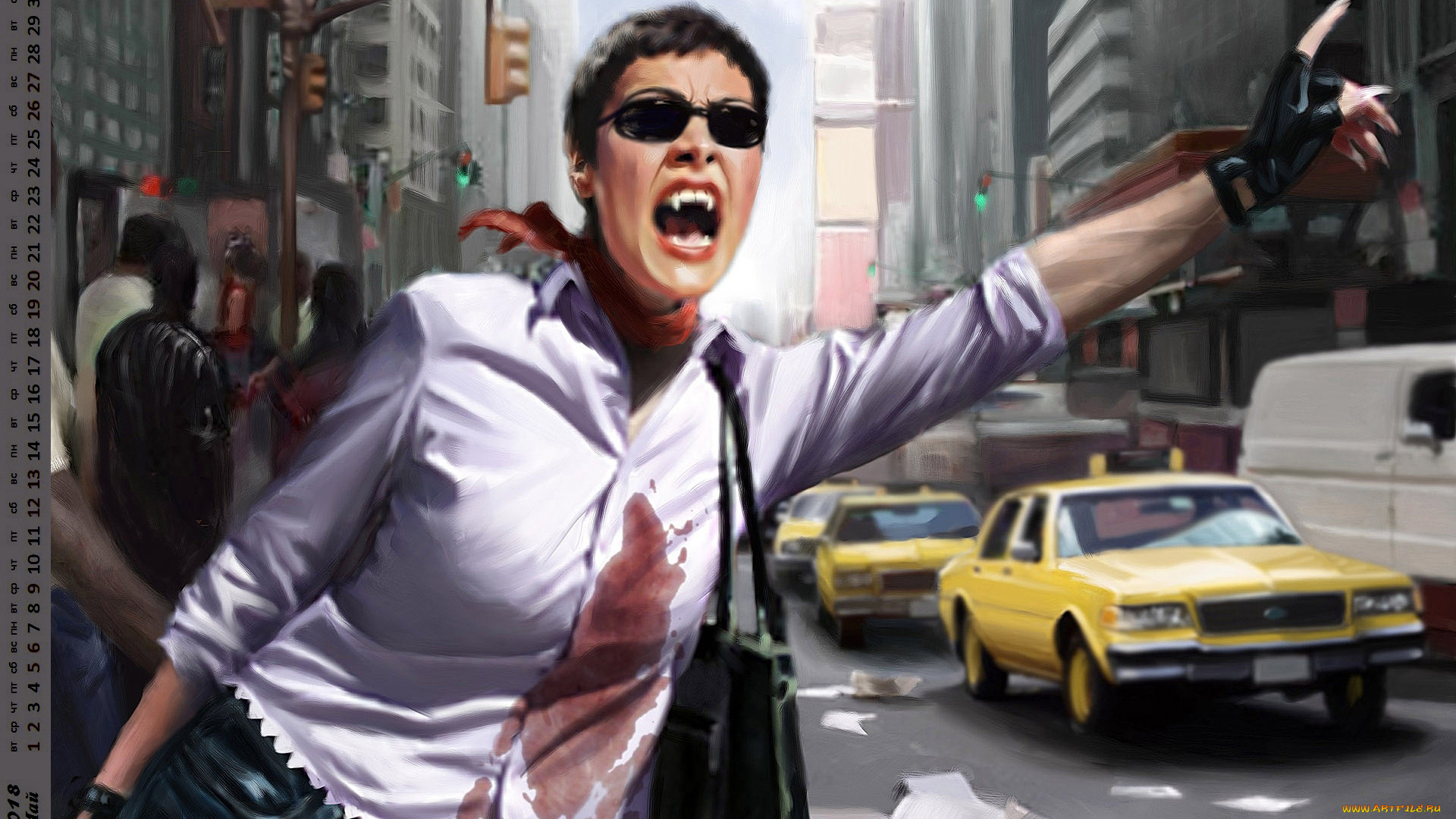 календари, фэнтези, женщина, вампир, очки, машина, кровь