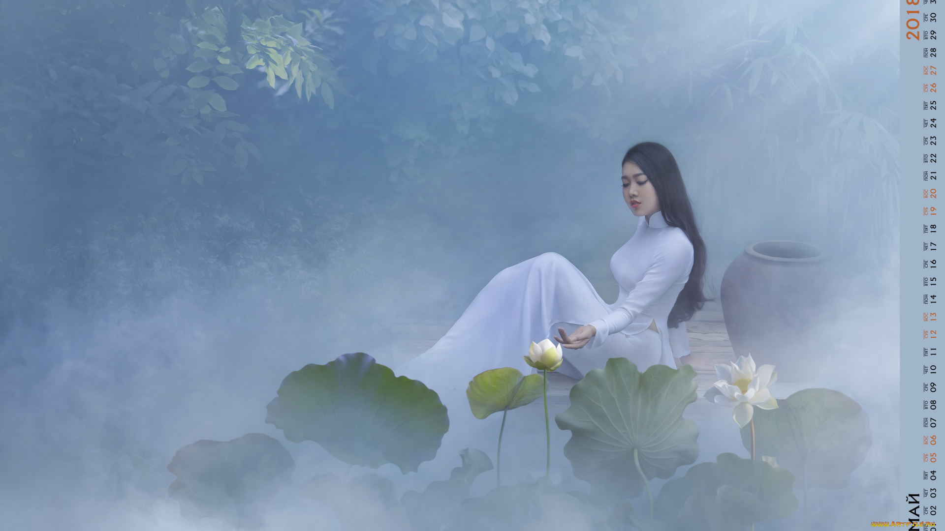 календари, компьютерный, дизайн, девушка, цветы