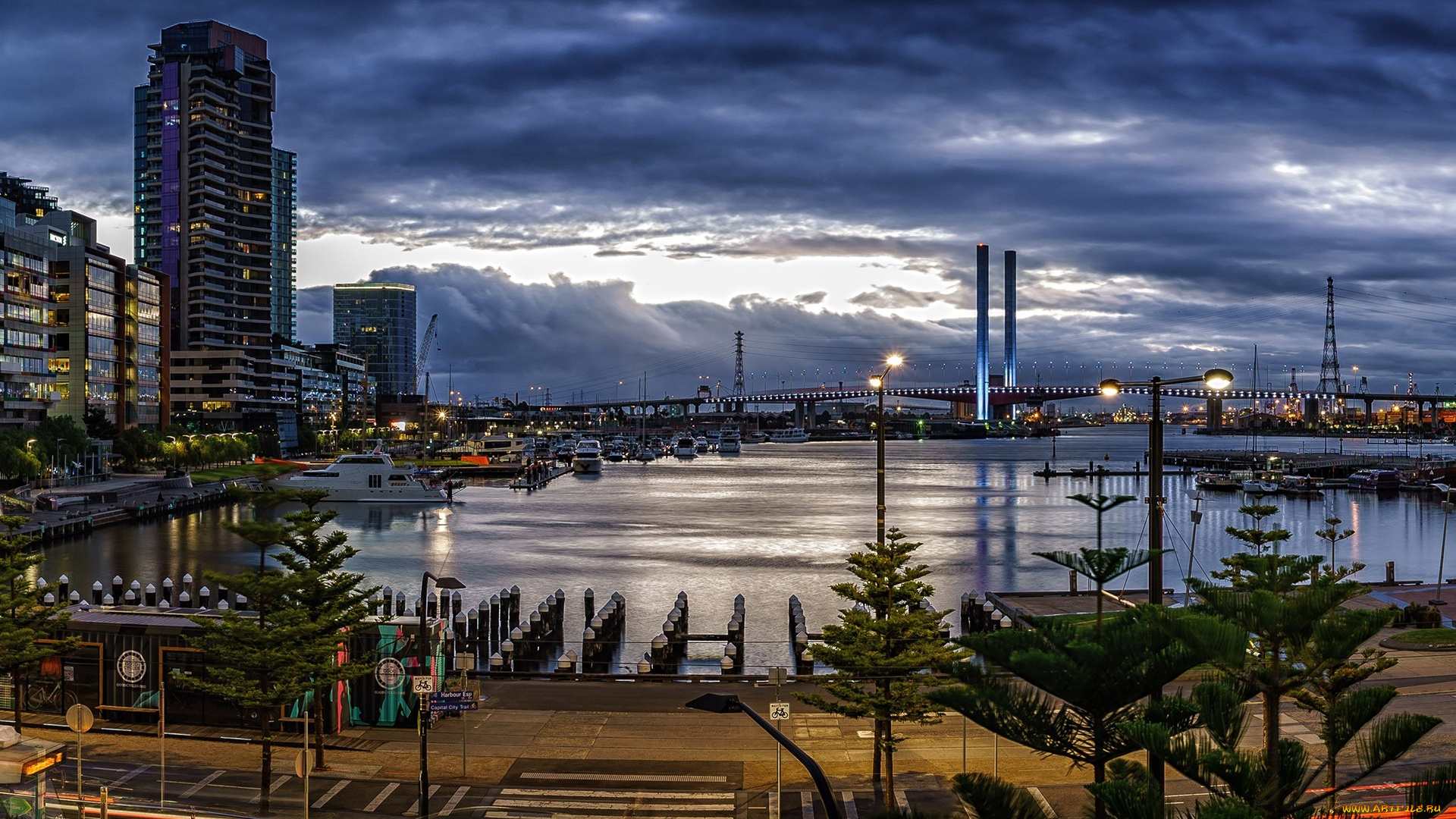 мельбурн, , австралия, города, мельбурн, , австралия, закат, залив, небоскребы, городской, пейзаж