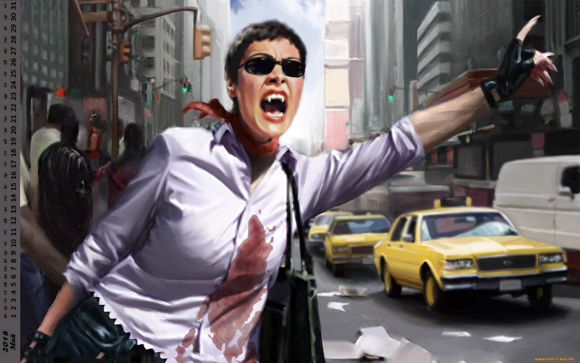 календари, фэнтези, женщина, вампир, очки, машина, кровь