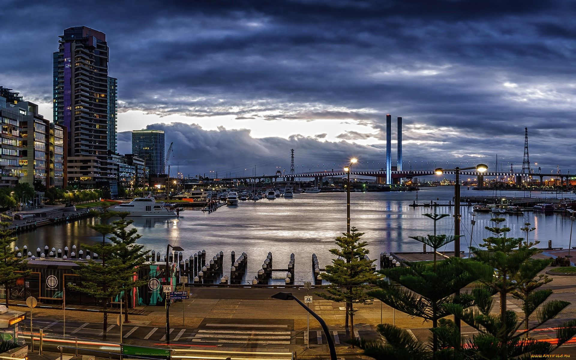 мельбурн, , австралия, города, мельбурн, , австралия, закат, залив, небоскребы, городской, пейзаж