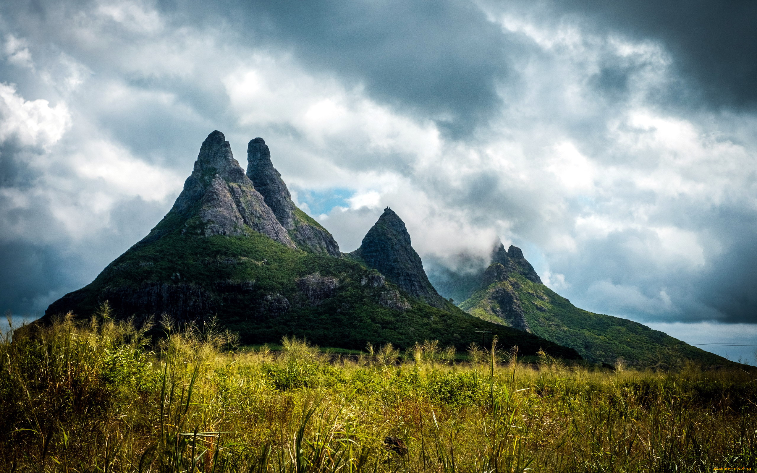 природа, горы, облака, трава