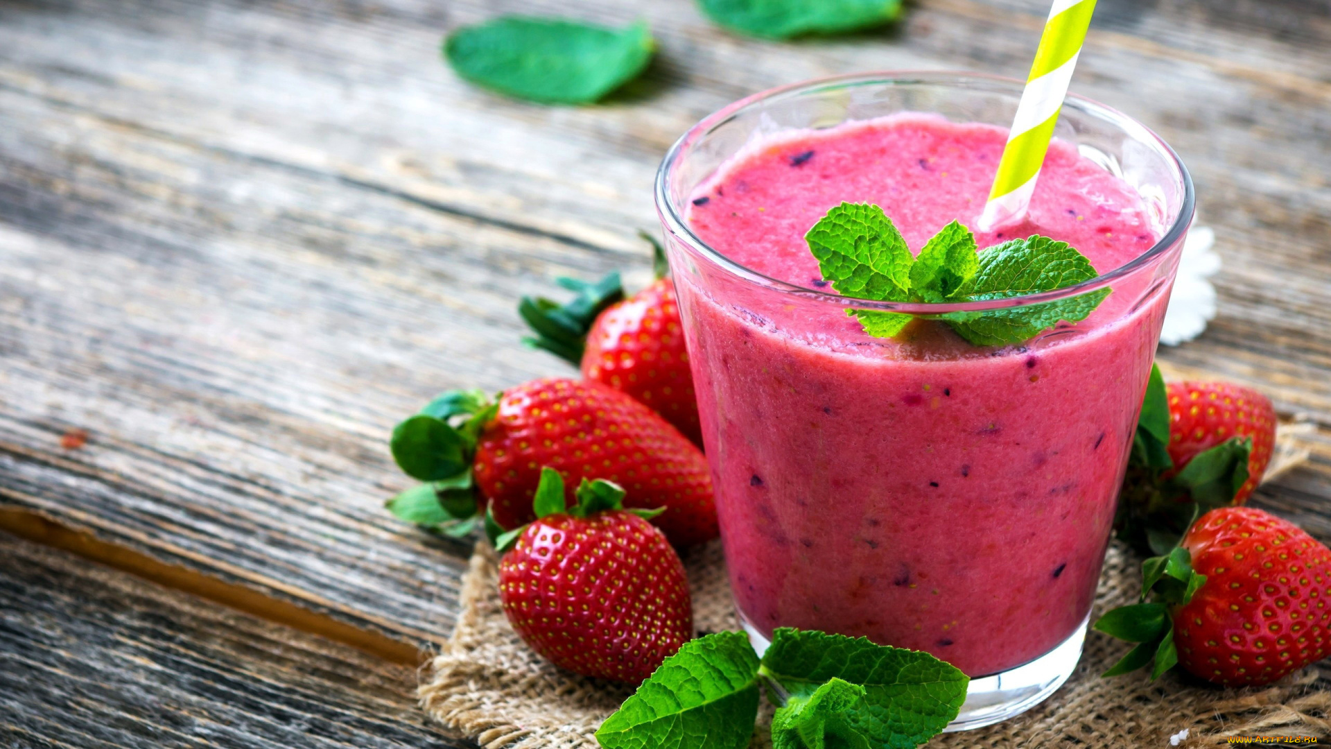 еда, напитки, мята, смузи, клубничный