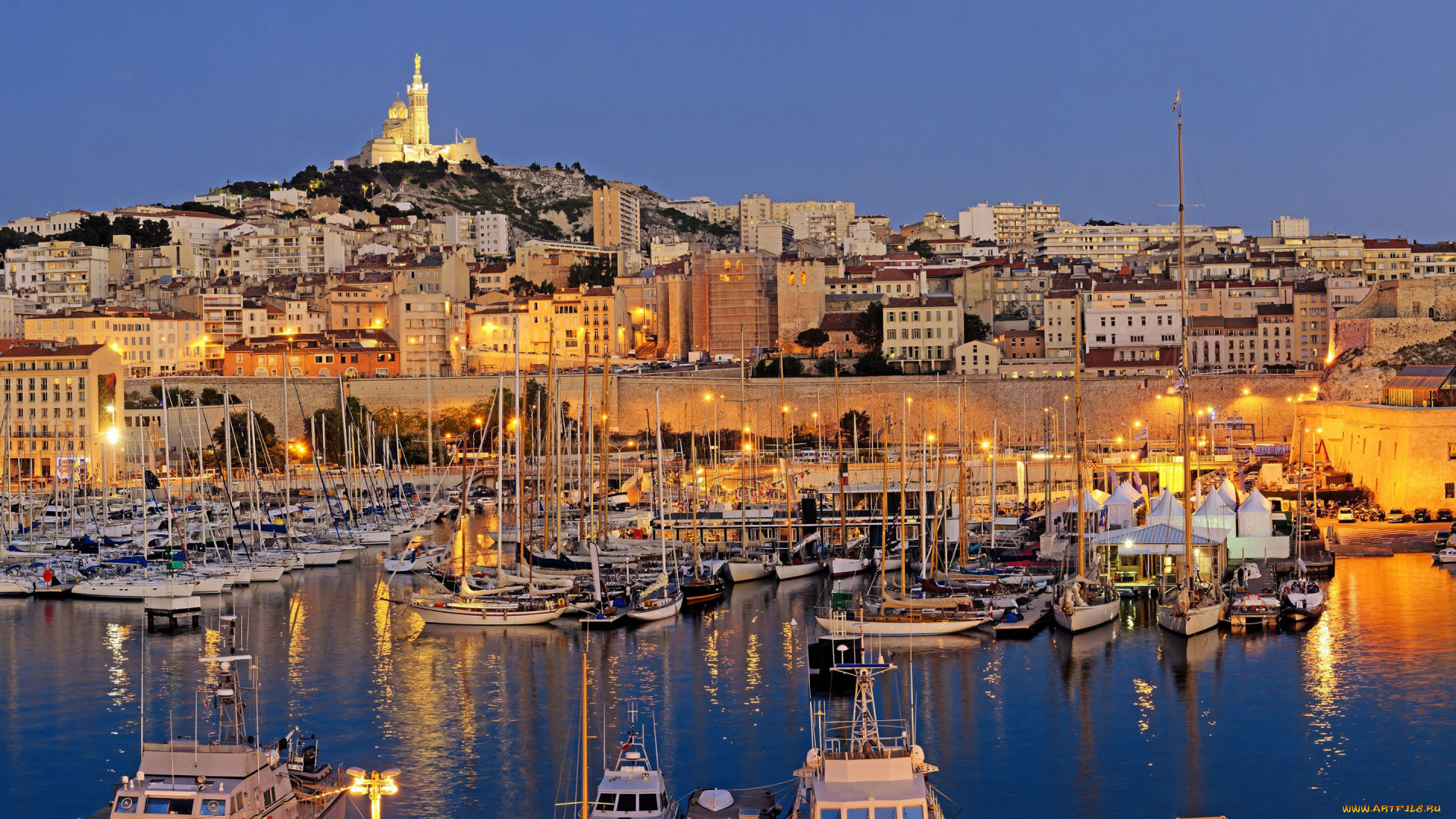 marseille, france, города, марсель, , франция, марсель, портовый, город, катера, яхты, закат, вечер, причал