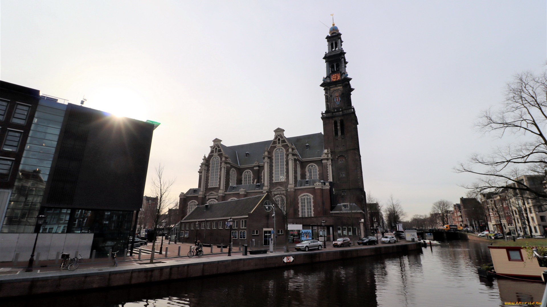 города, амстердам, , нидерланды, канал