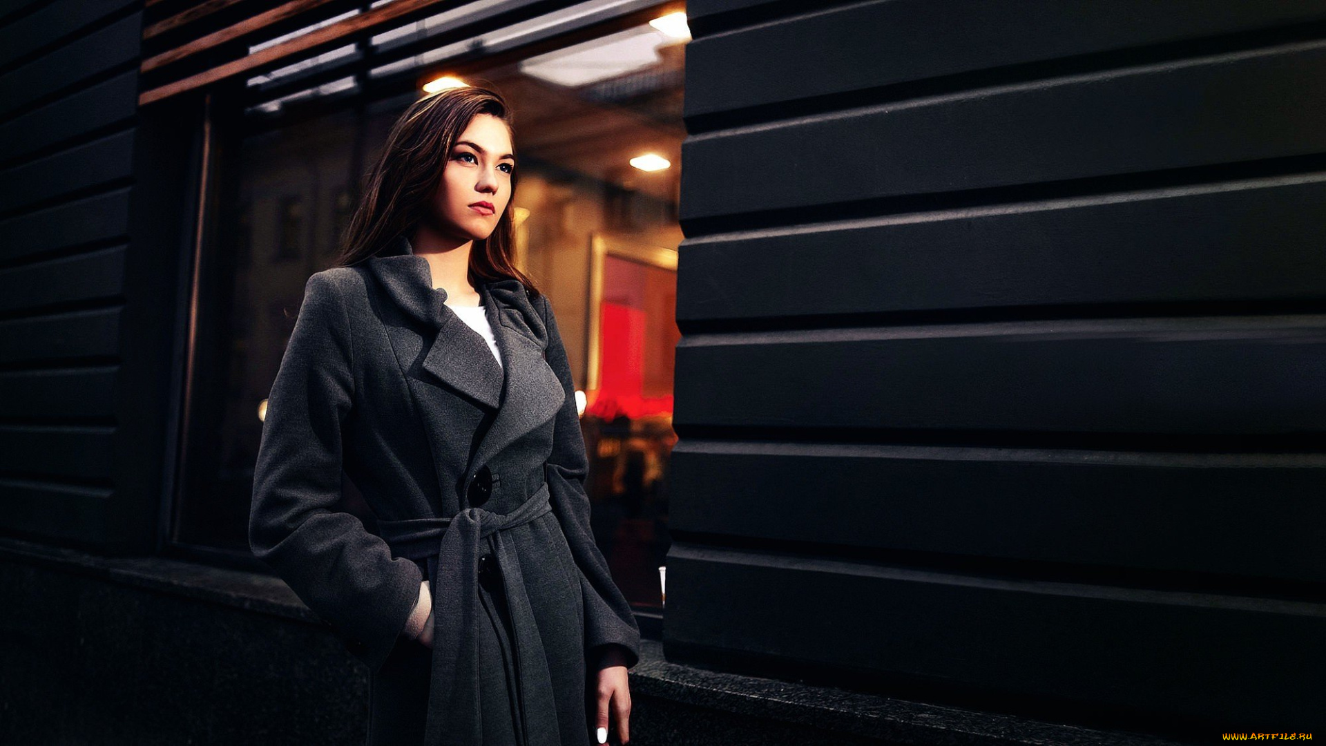 девушки, -, брюнетки, , шатенки, шатенка, пальто, окно