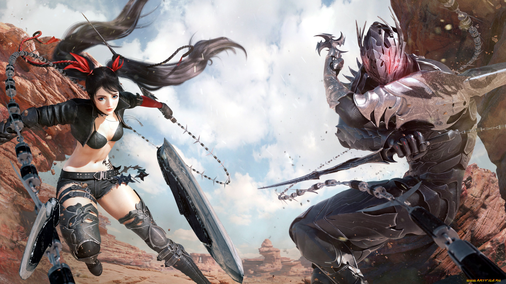 revelation, online, видео, игры, девушка, рыцарь, оружие, скалы