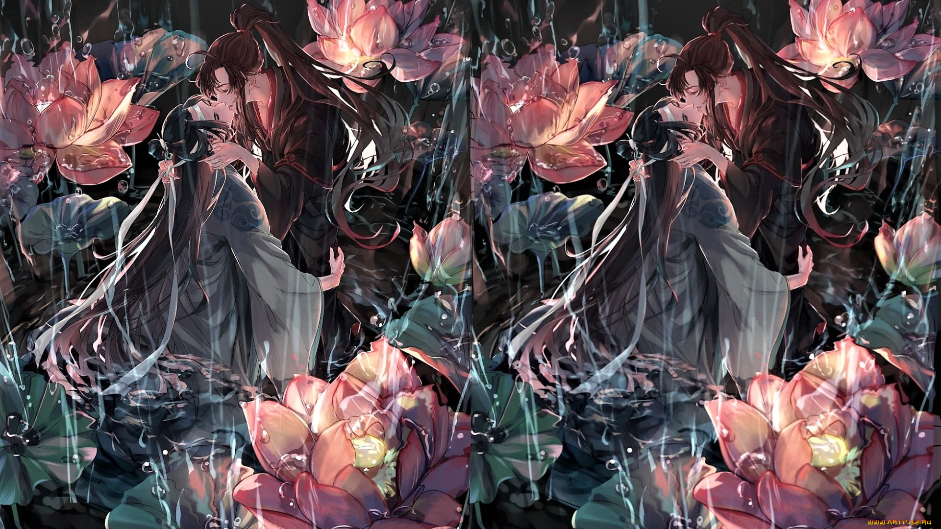 аниме, mo, dao, zu, shi, вэй, усянь, лань, ванцзи, поцелуй, цветы