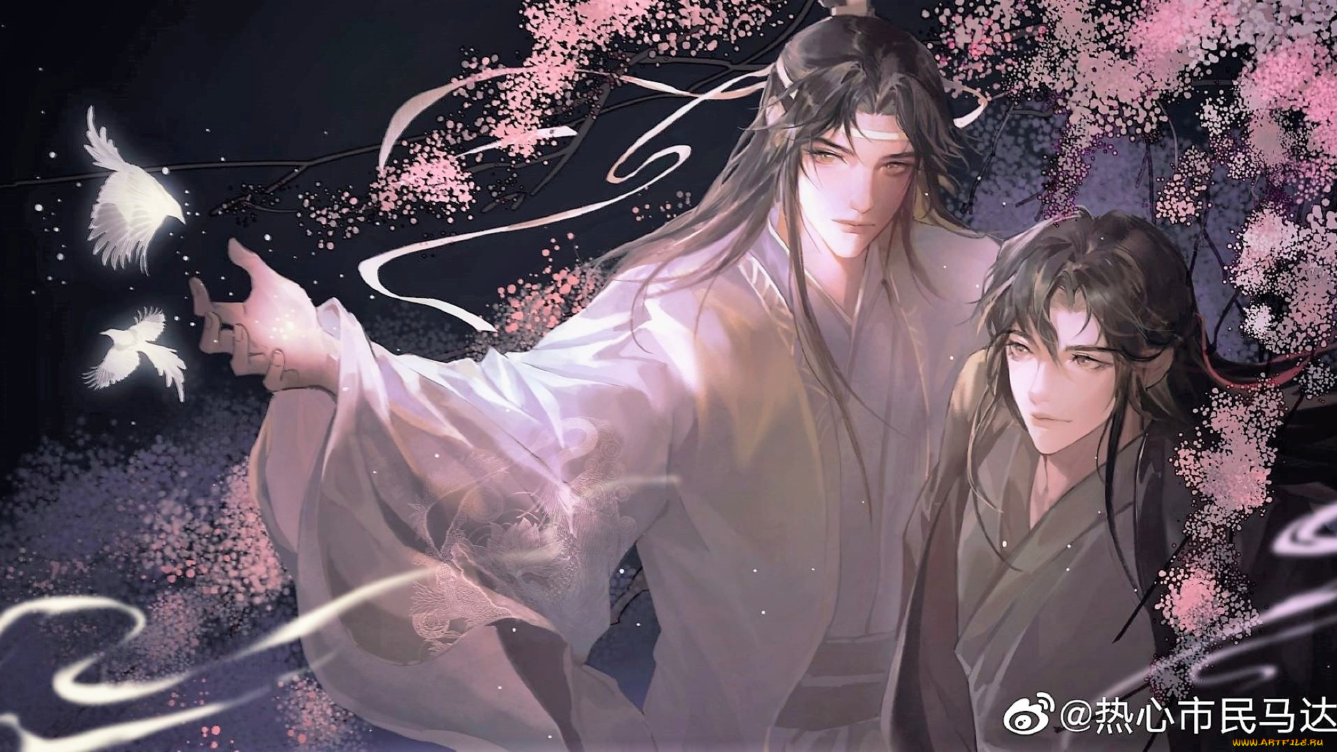 аниме, mo, dao, zu, shi, вэй, усянь, лань, ванцзи, птицы, цветение