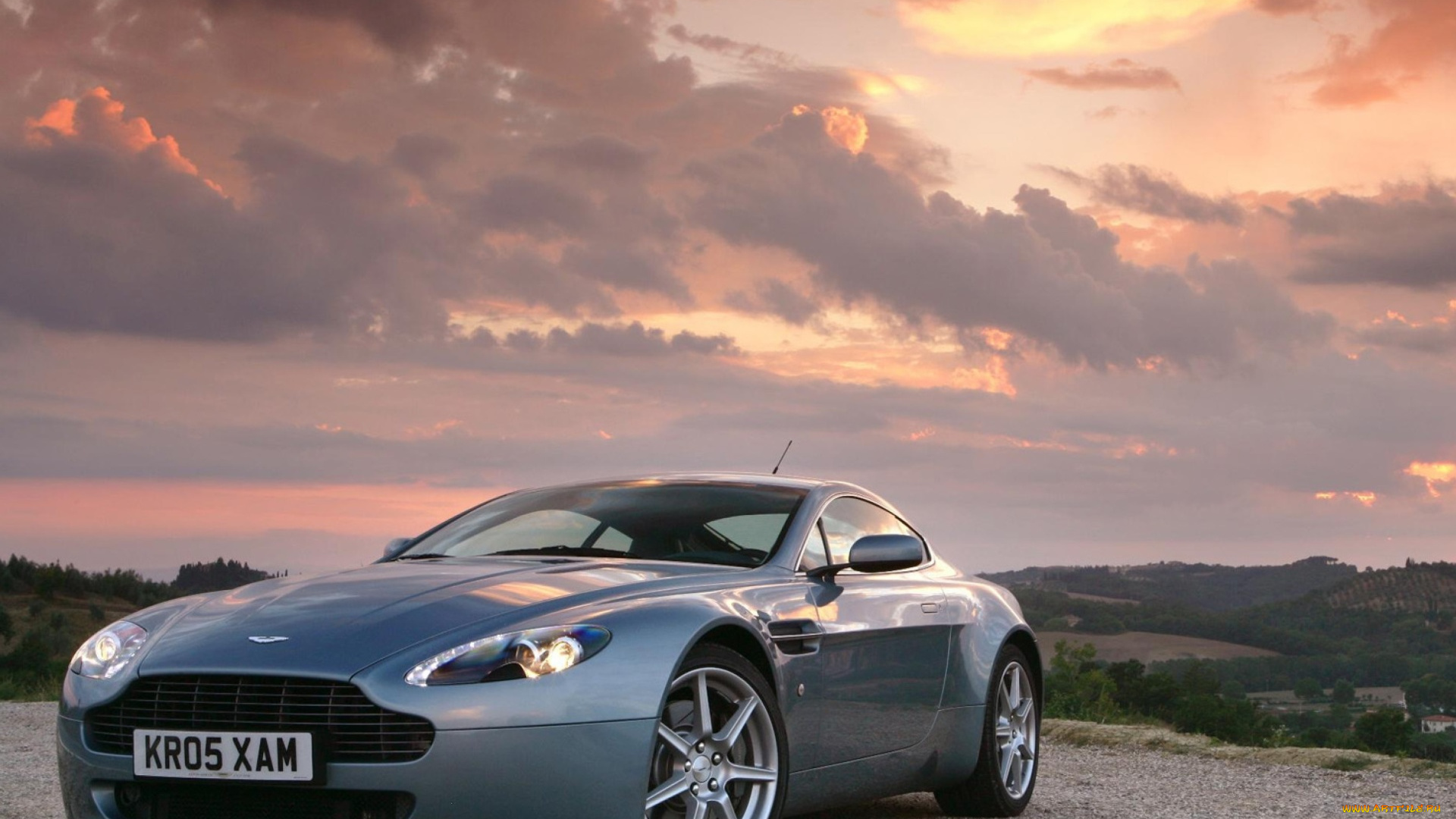 aston, martin, vantage, автомобили, aston, martin, голубой, закат