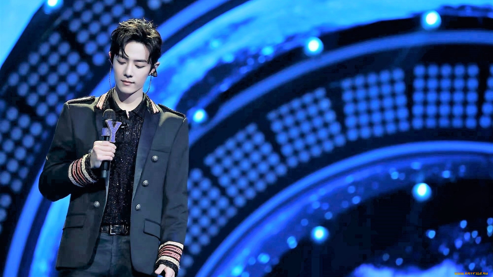 мужчины, xiao, zhan, актер, пиджак, микрофон, сцена