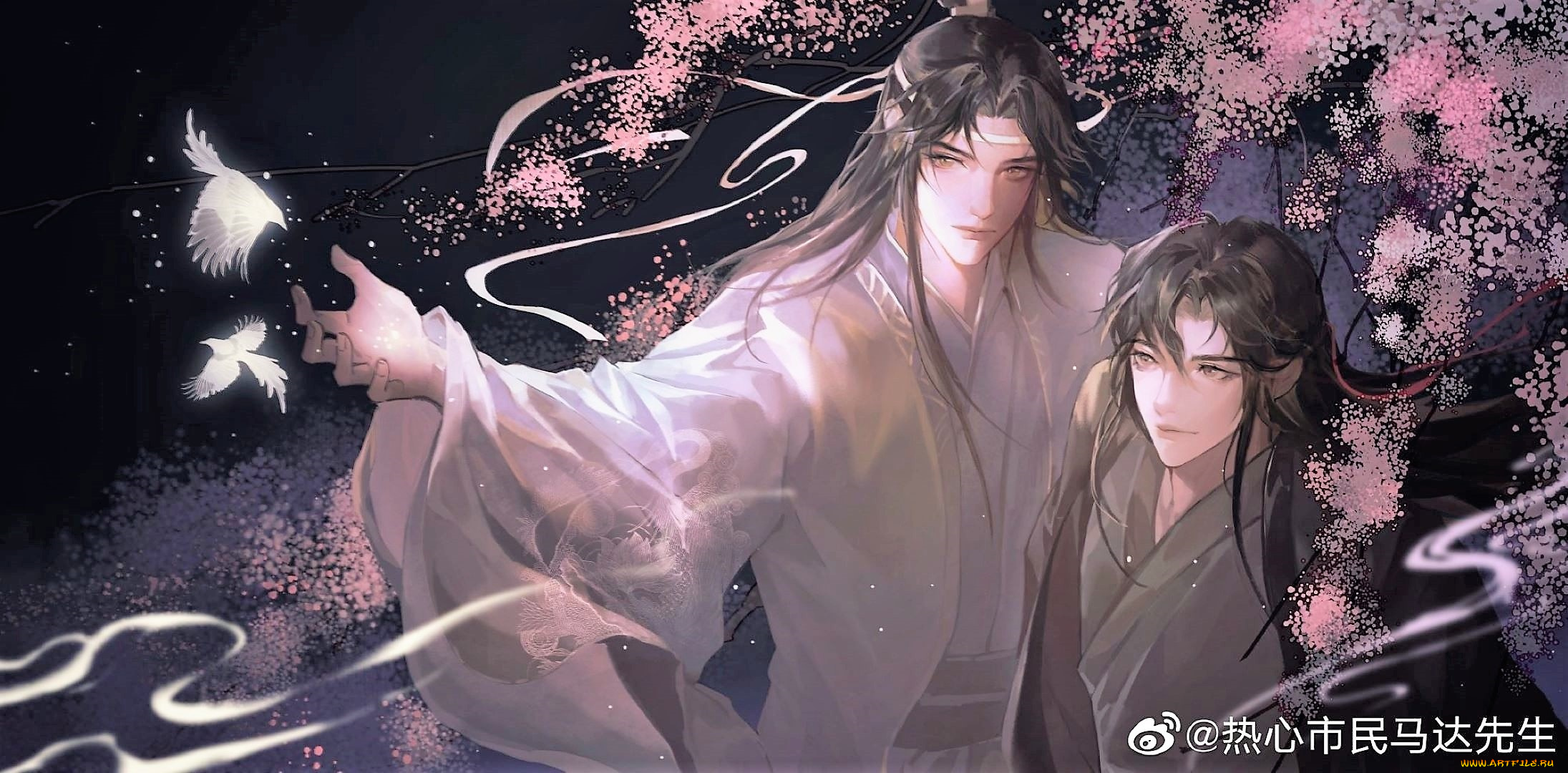 аниме, mo, dao, zu, shi, вэй, усянь, лань, ванцзи, птицы, цветение