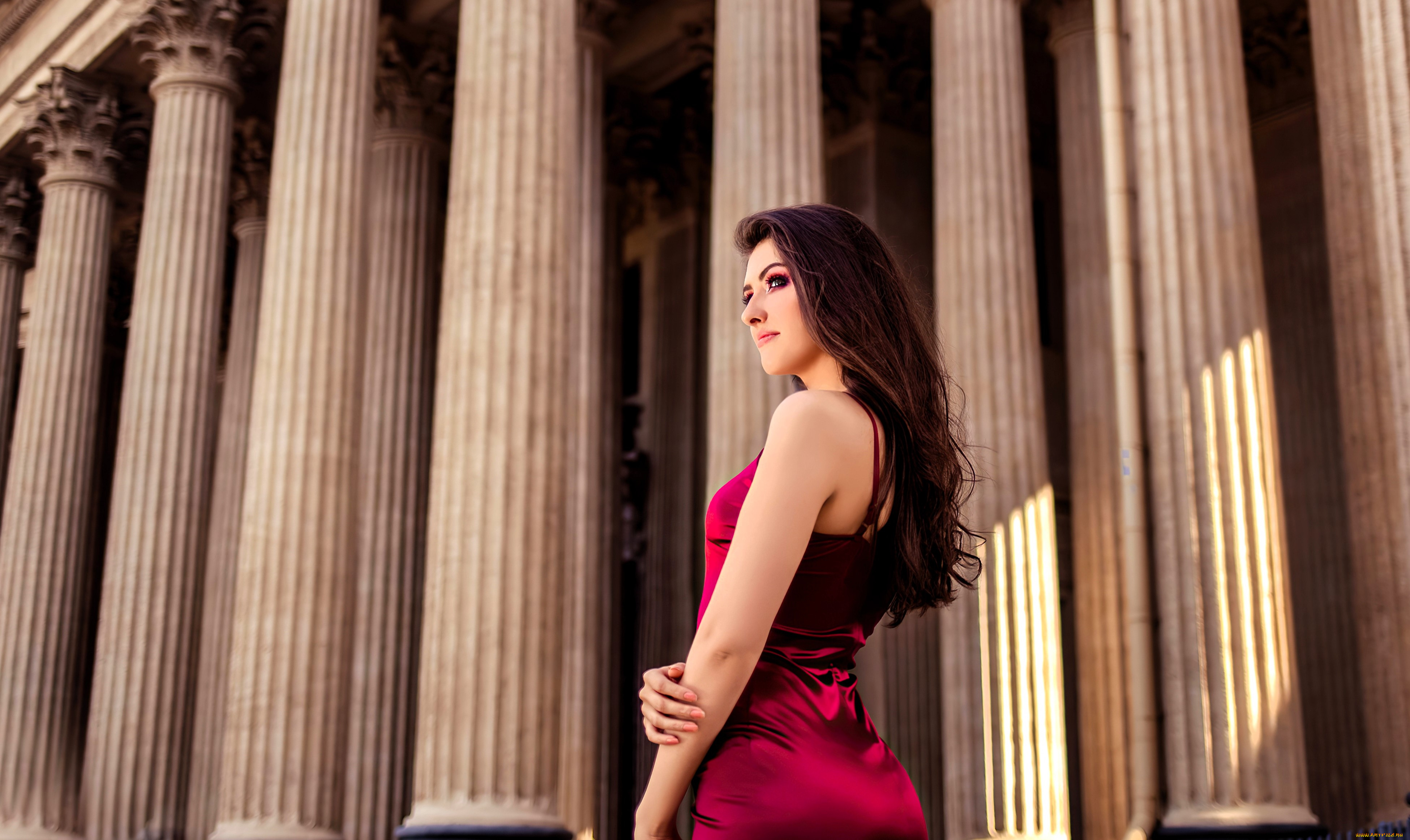 девушки, -, брюнетки, , шатенки, шатенка, платье, здание, колонны