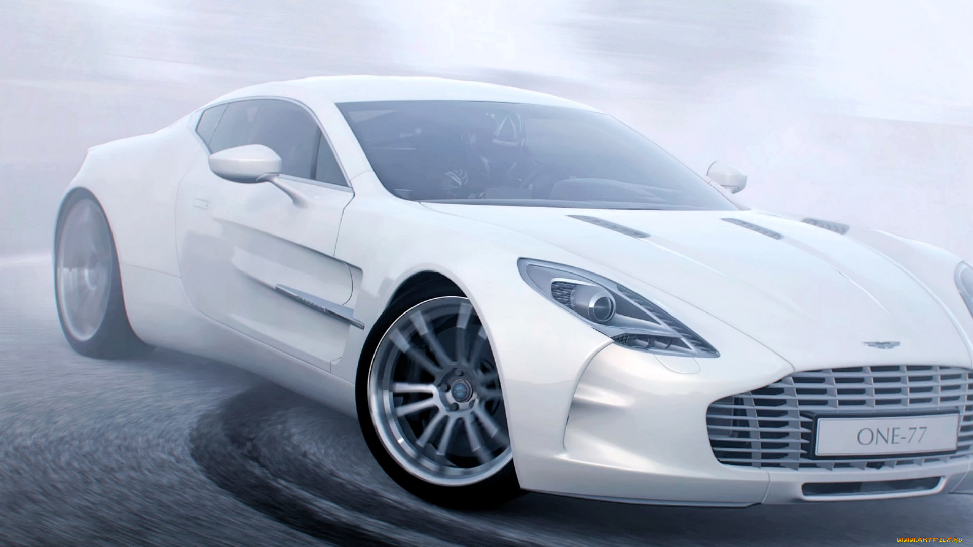 aston, martin, one-77, автомобили, 3д, белый, дорога, туман