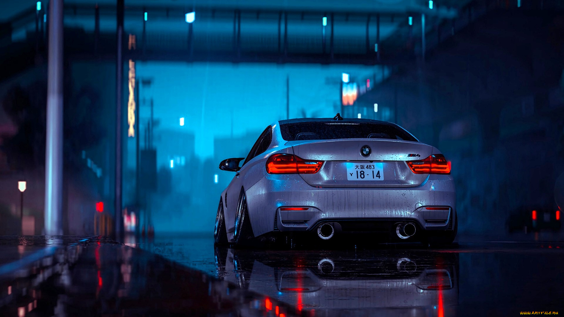 bmw, m4, автомобили, bmw, серый, дождь, город, улица
