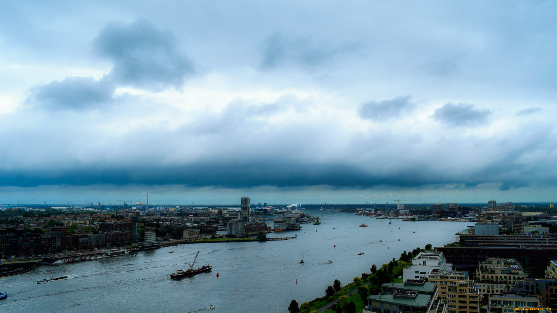 города, амстердам, , нидерланды, панорама