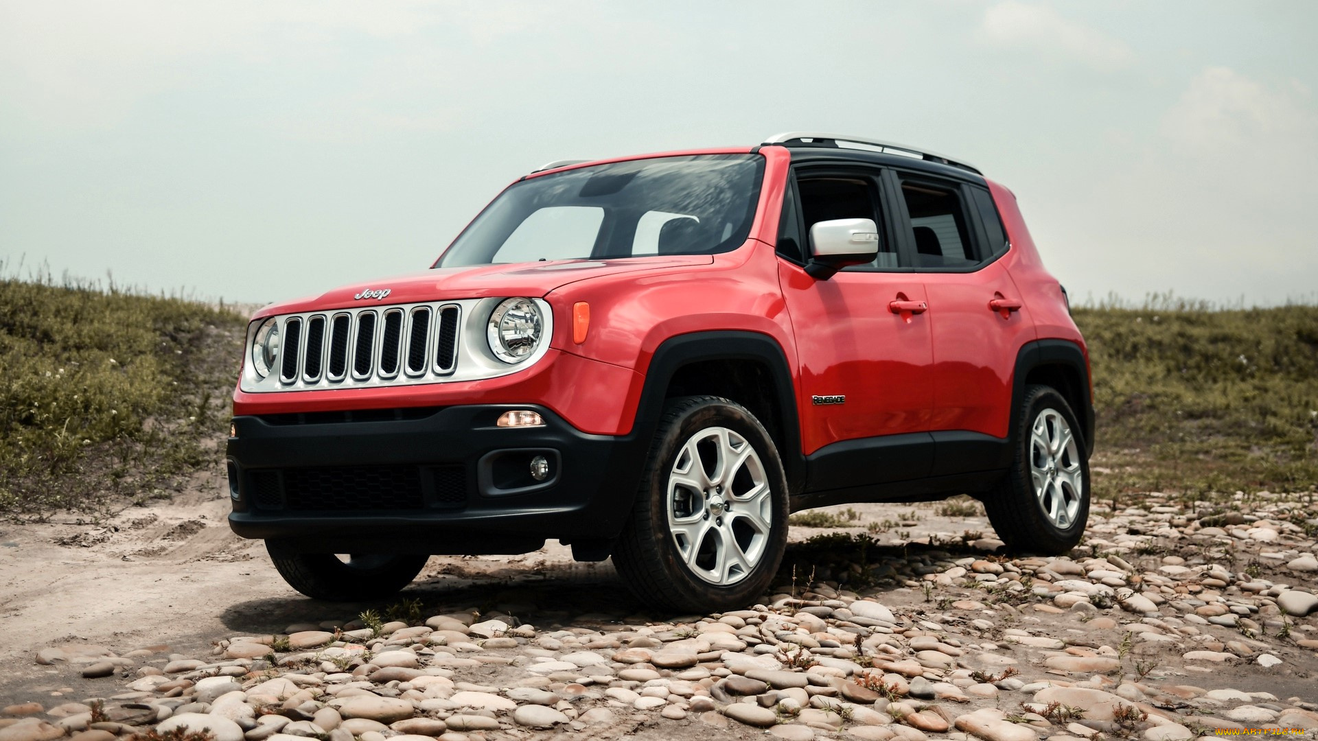 jeep, renegade, автомобили, jeep, красный, галька, луг