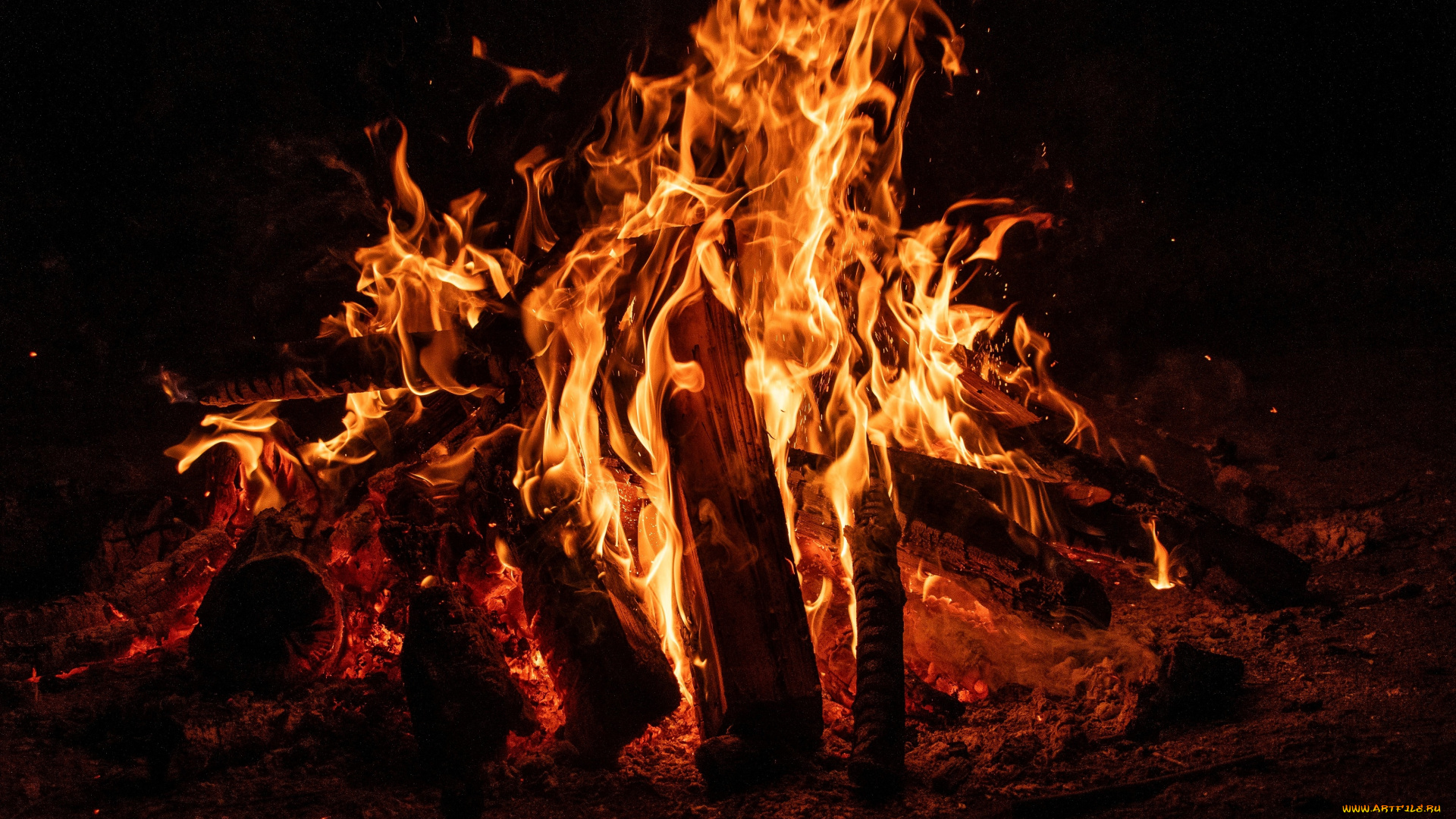 природа, огонь, костер, поленья