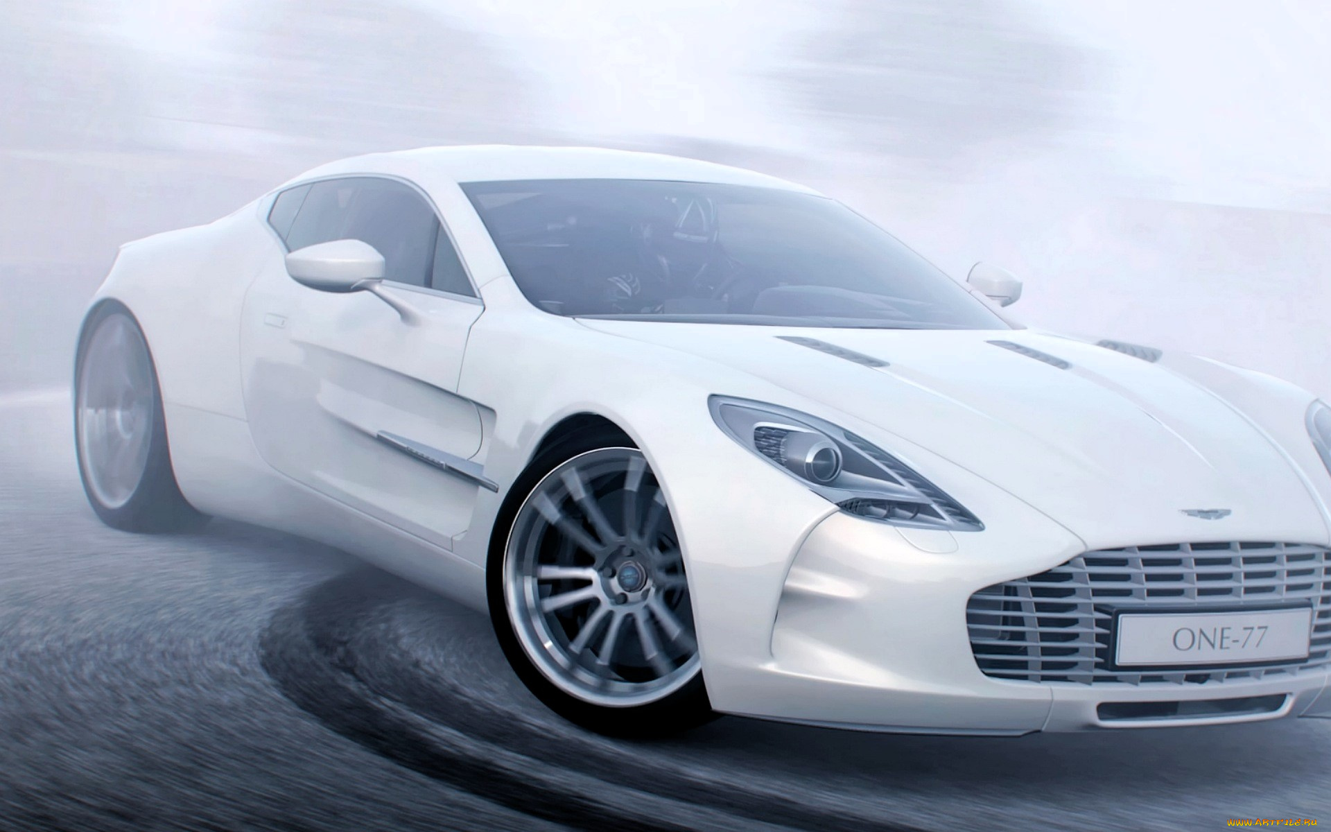 aston, martin, one-77, автомобили, 3д, белый, дорога, туман