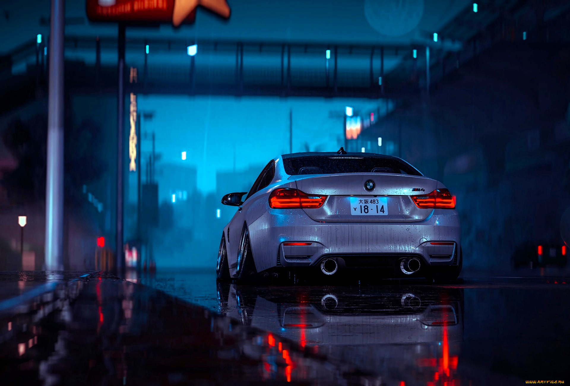 bmw, m4, автомобили, bmw, серый, дождь, город, улица