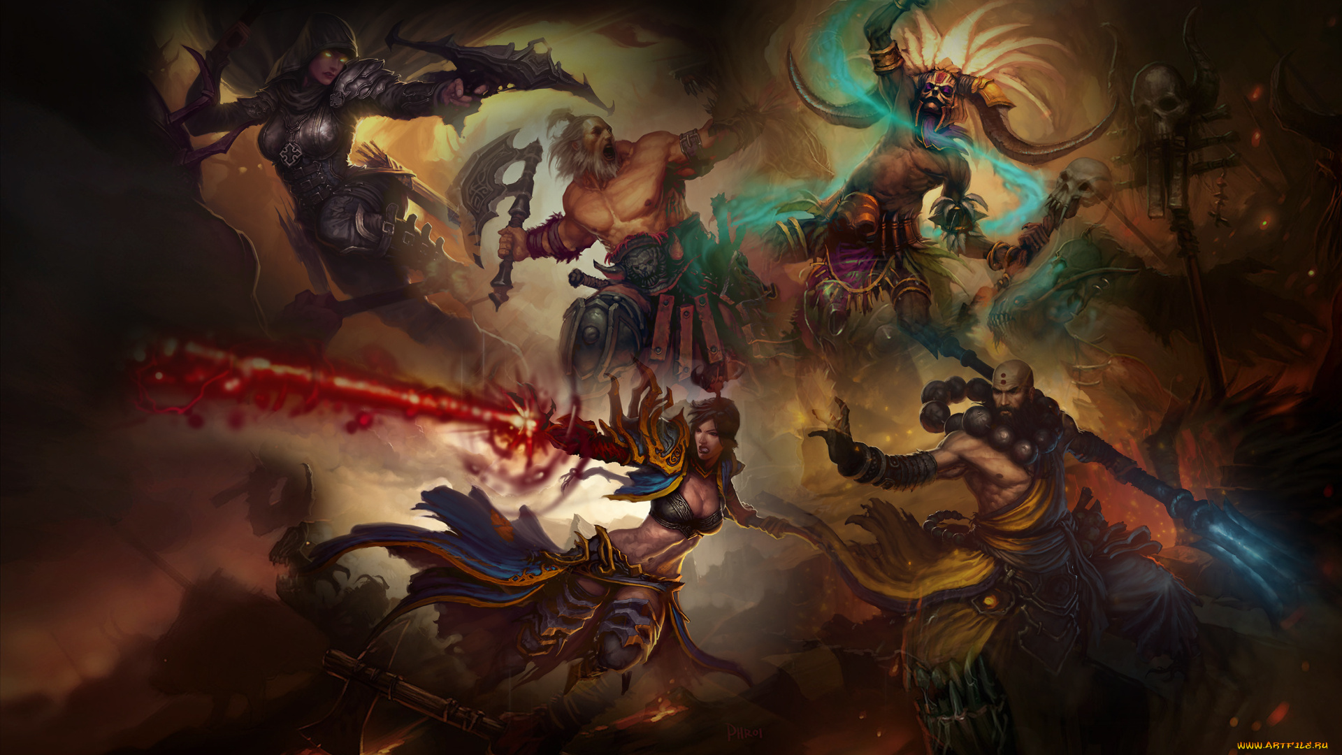 diablo, iii, видео, игры, barbarian, monk, demon, hunter, witch, doctor