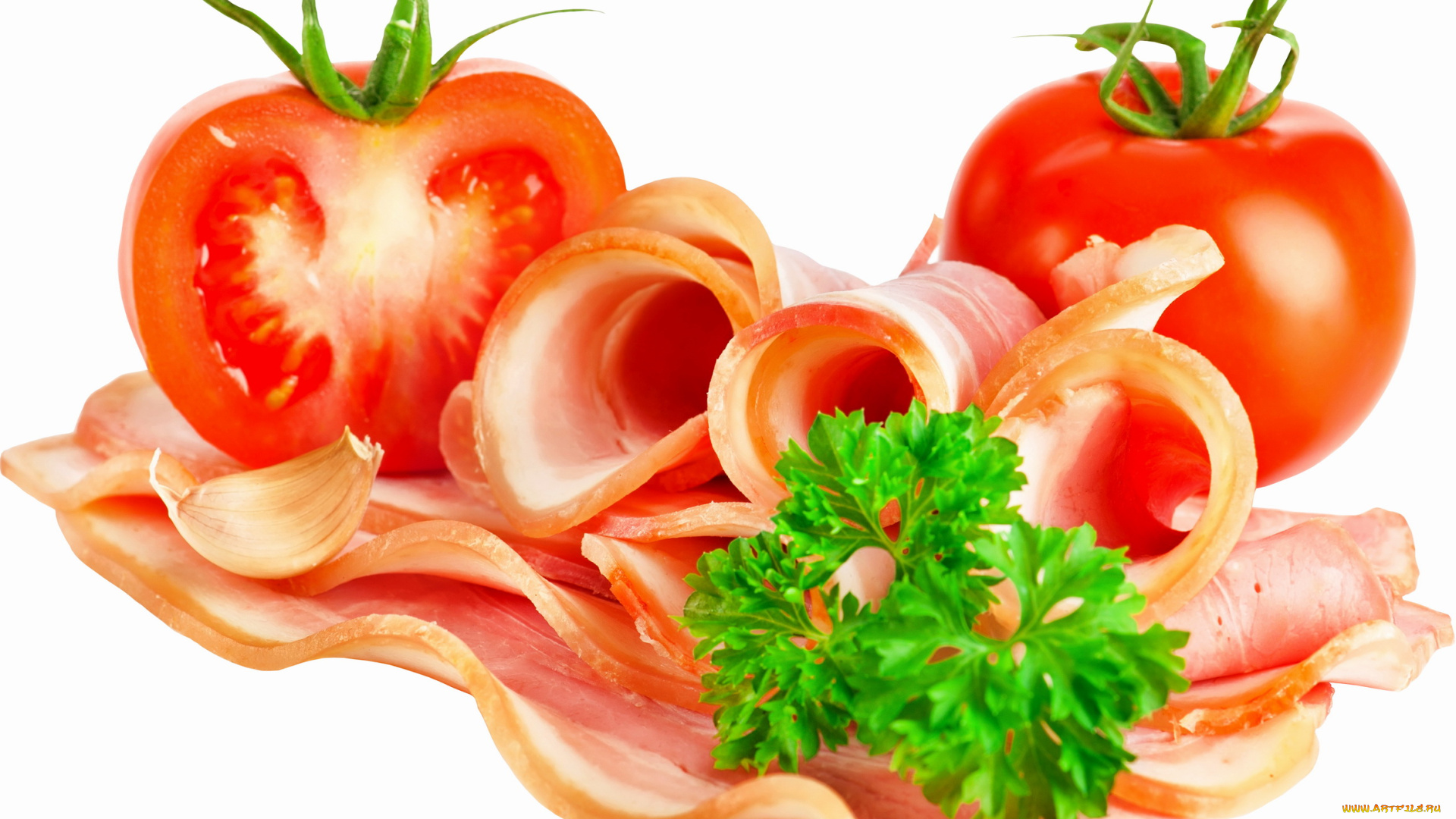 еда, разное, чеснок, помидор, мясо