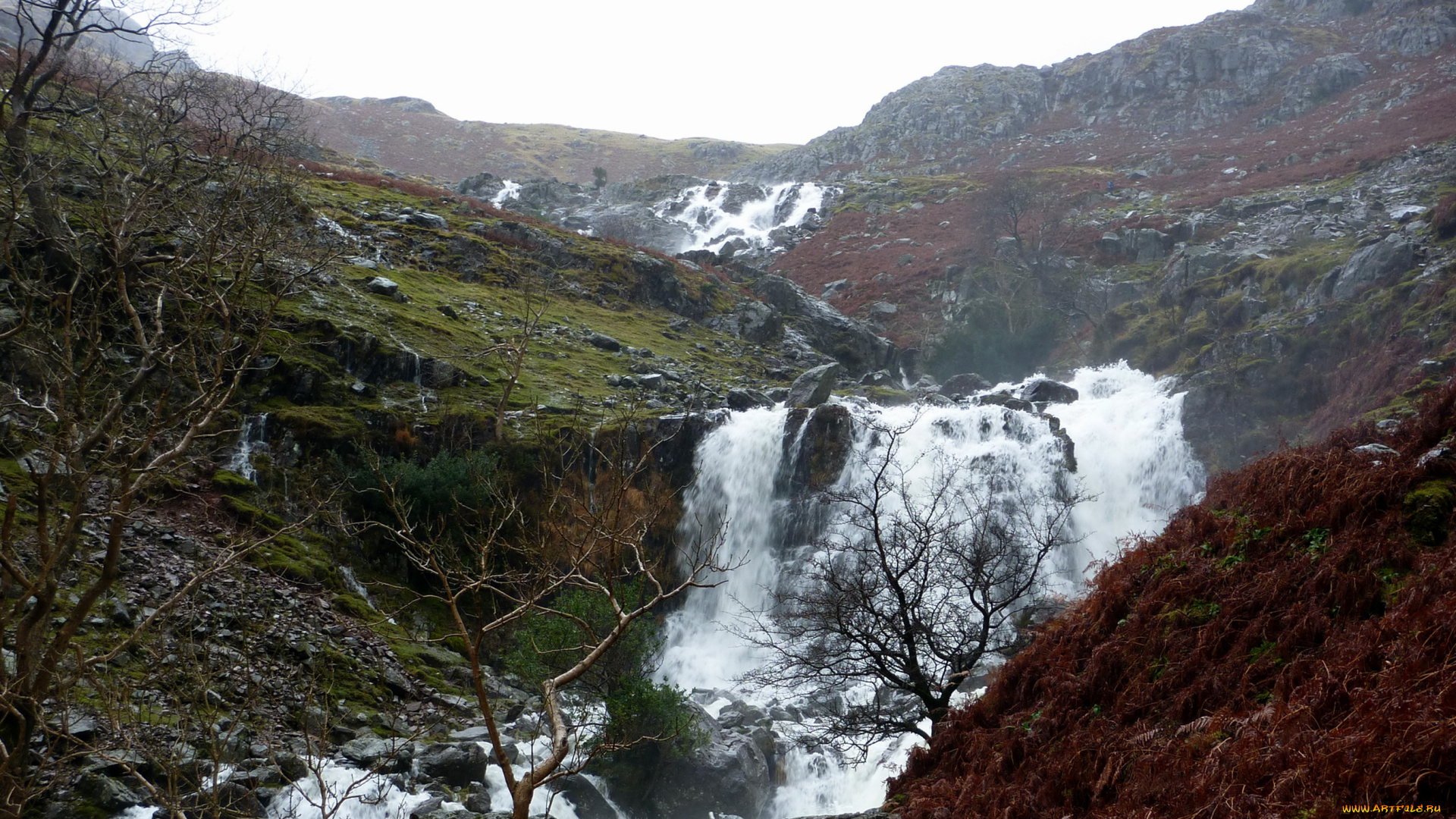 природа, водопады, the, lake, district, uk, england, cumbria