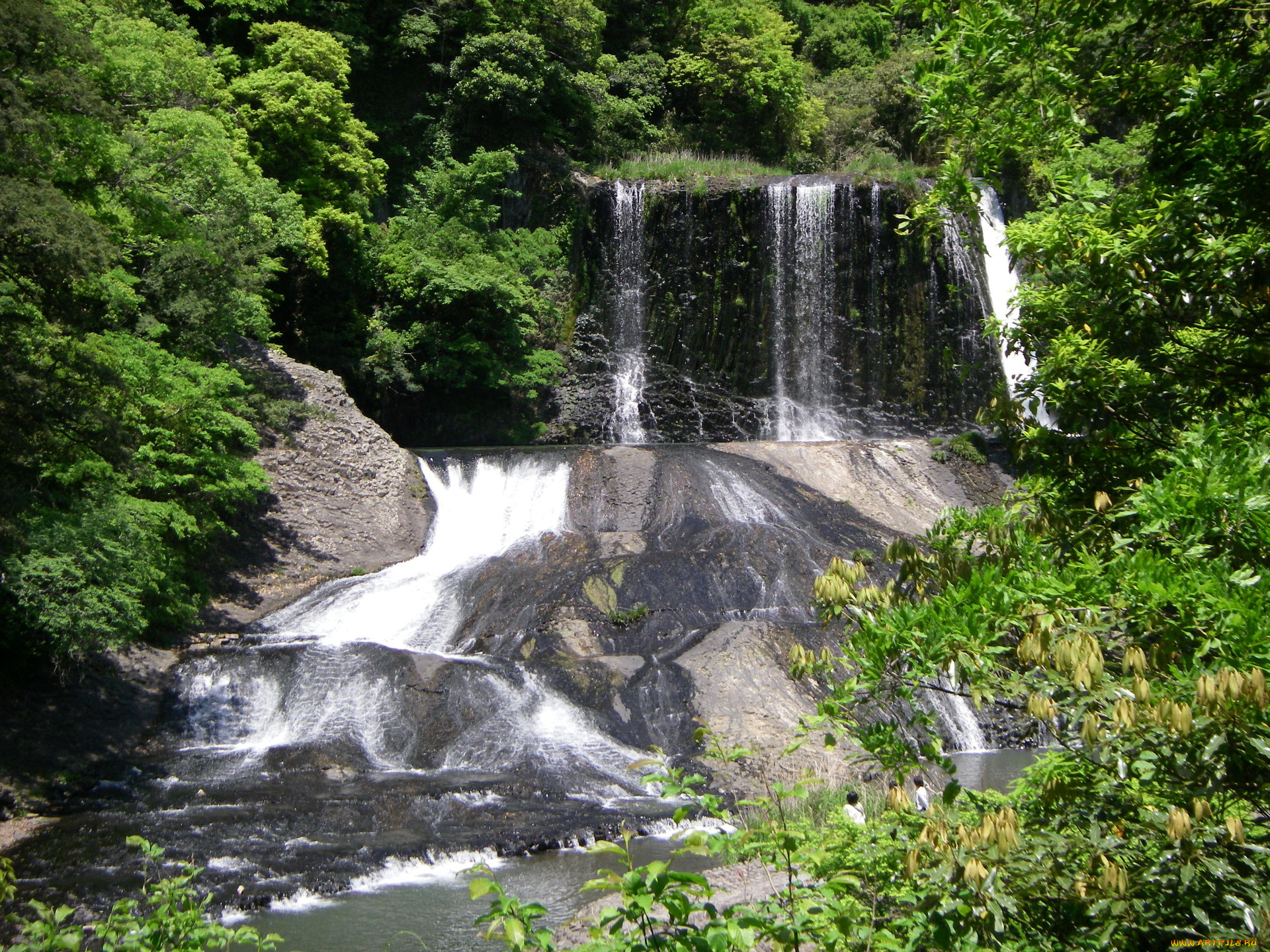 природа, водопады, вода, камни, лес