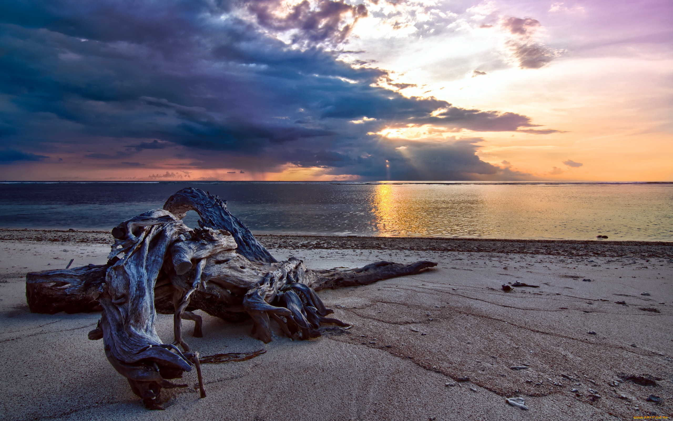 природа, побережье, песок, закат, море