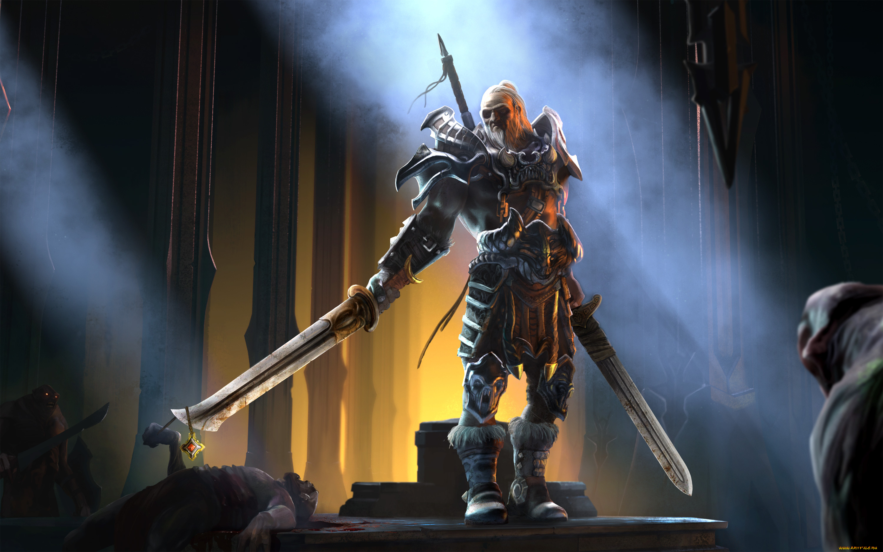 видео, игры, diablo, iii, варвар, 3, демоны, схватка, оружие, мечи, амулет, замок, зал