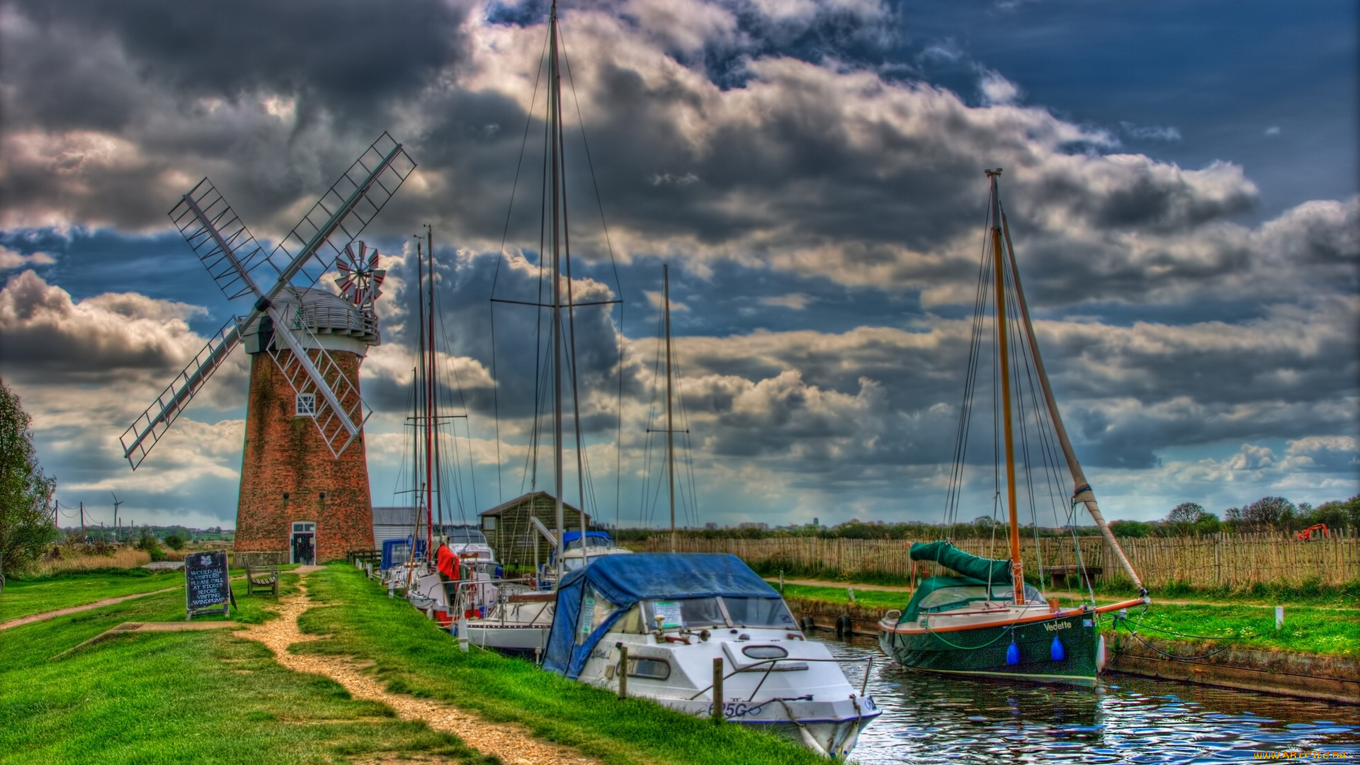корабли, разные, вместе, horsey, windpump, norfolk, england, норфолк, англия, канал, мельница, яхты