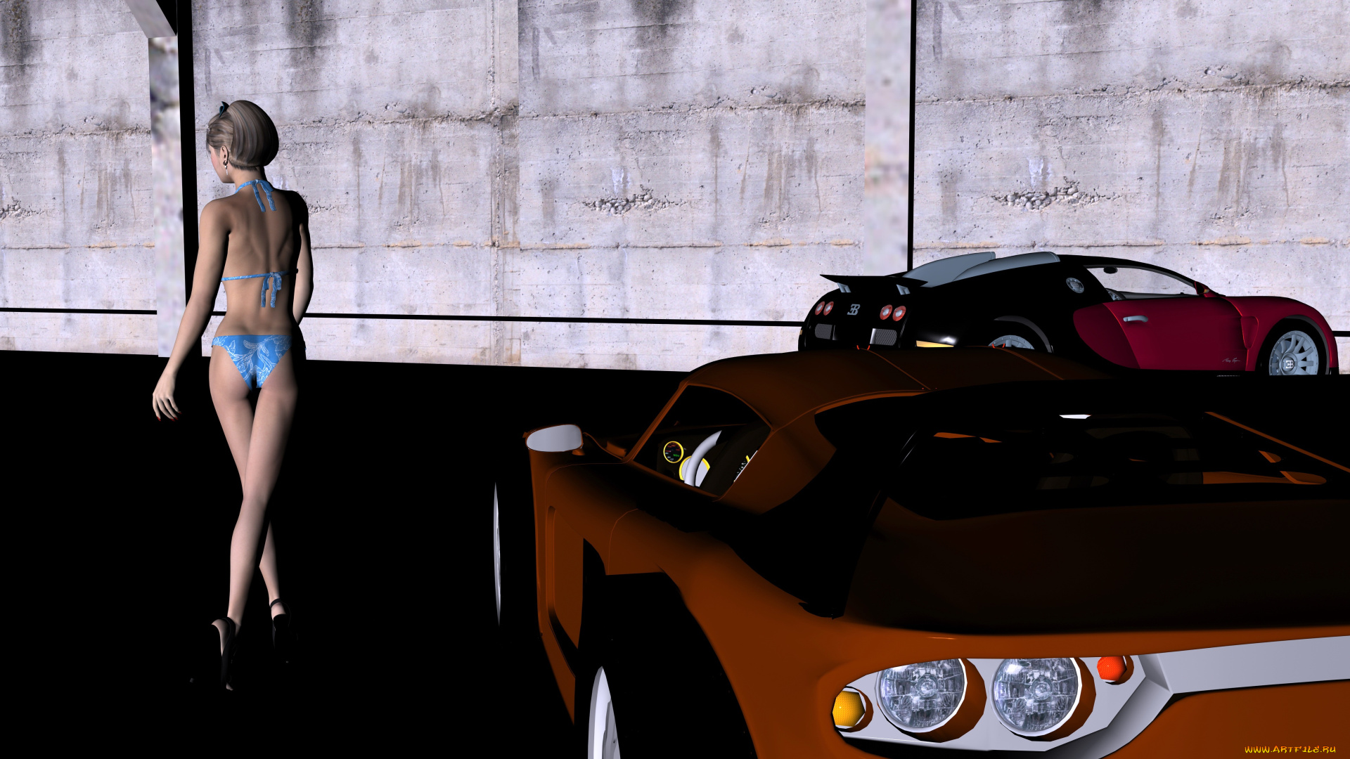 автомобили, 3d, car&girl, девушка, автомобиль