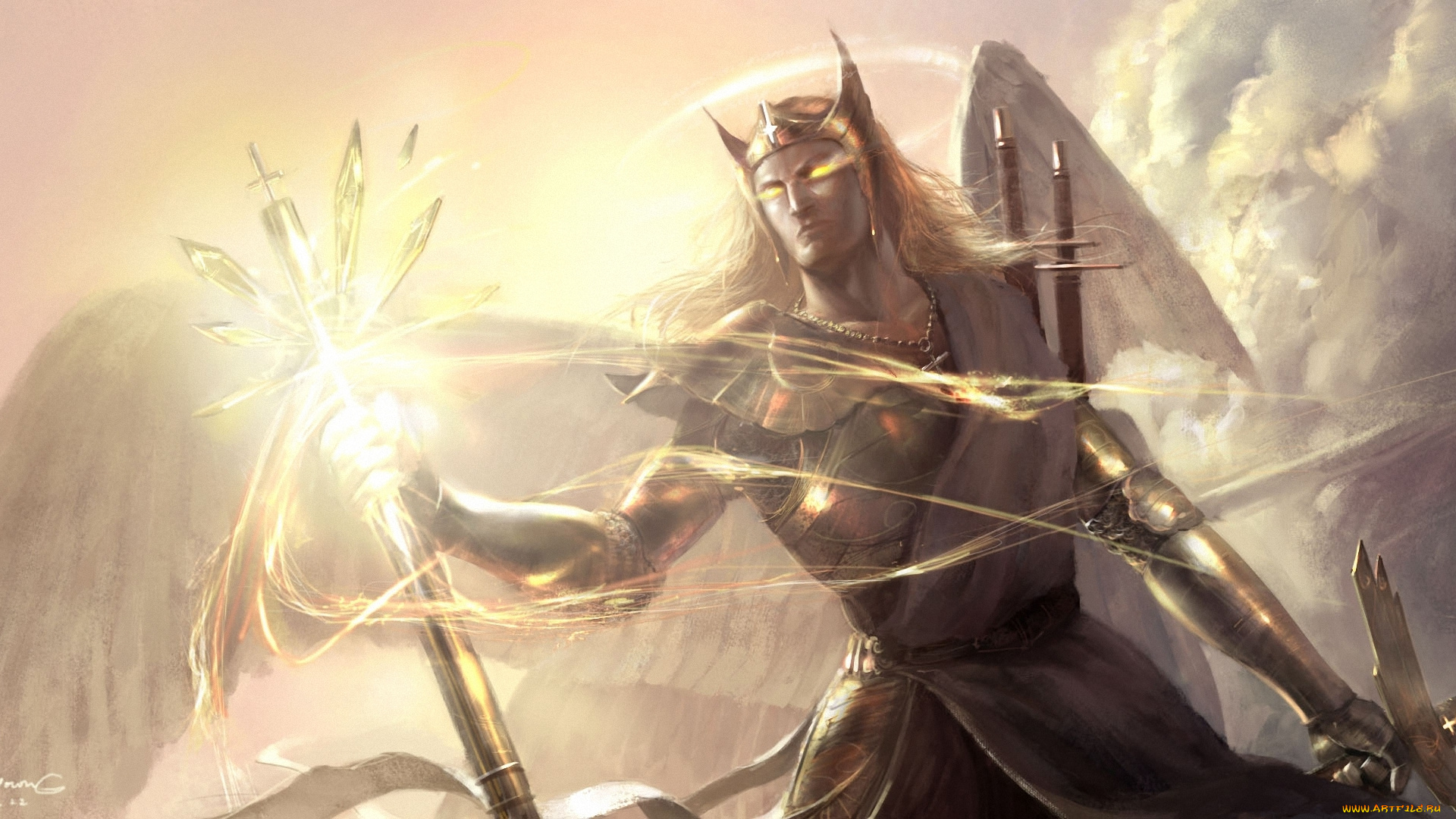 фэнтези, ангелы, меч, магия, посох