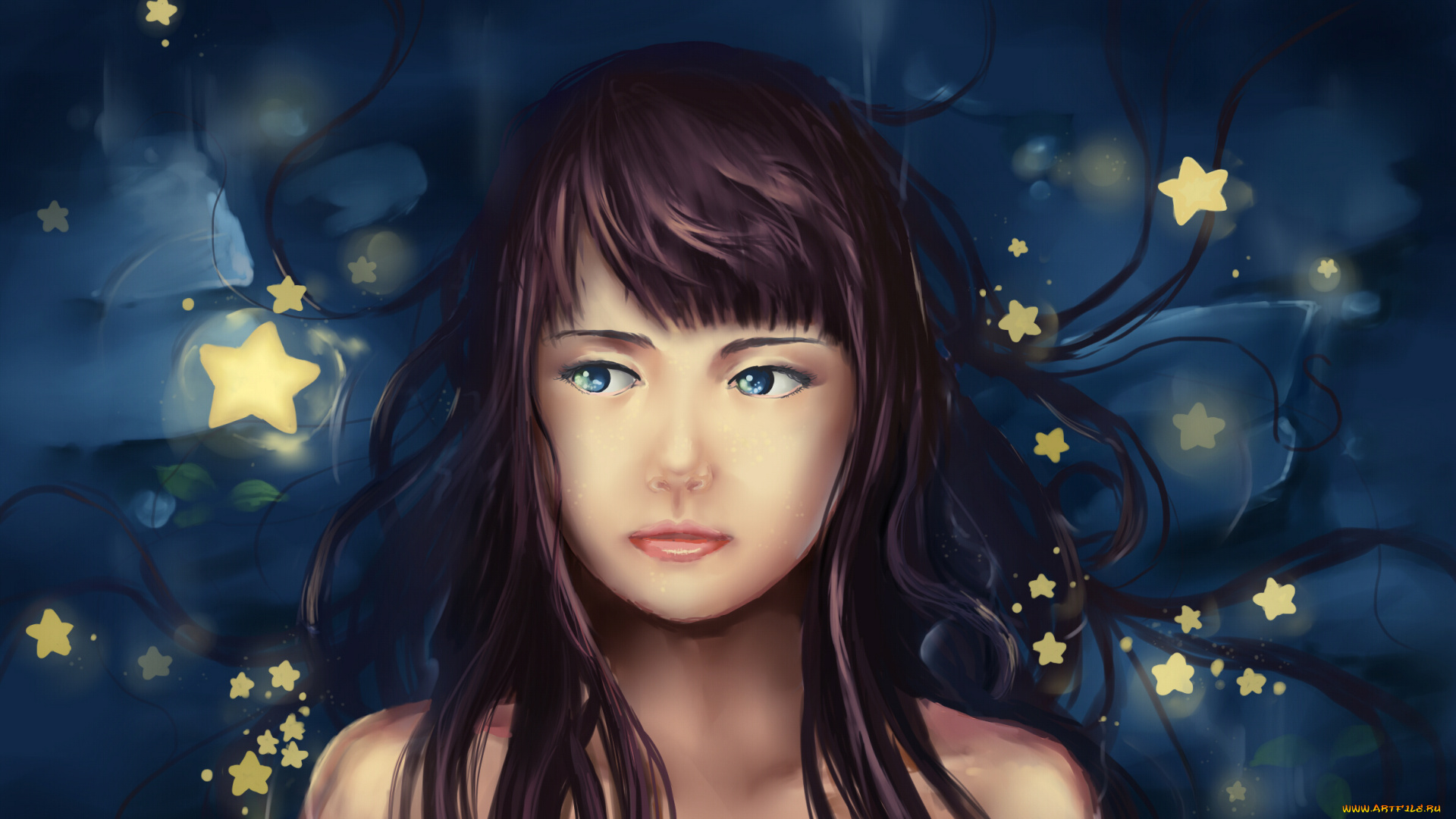 фэнтези, девушки, звезды, взгляд, волосы, лицо, губы