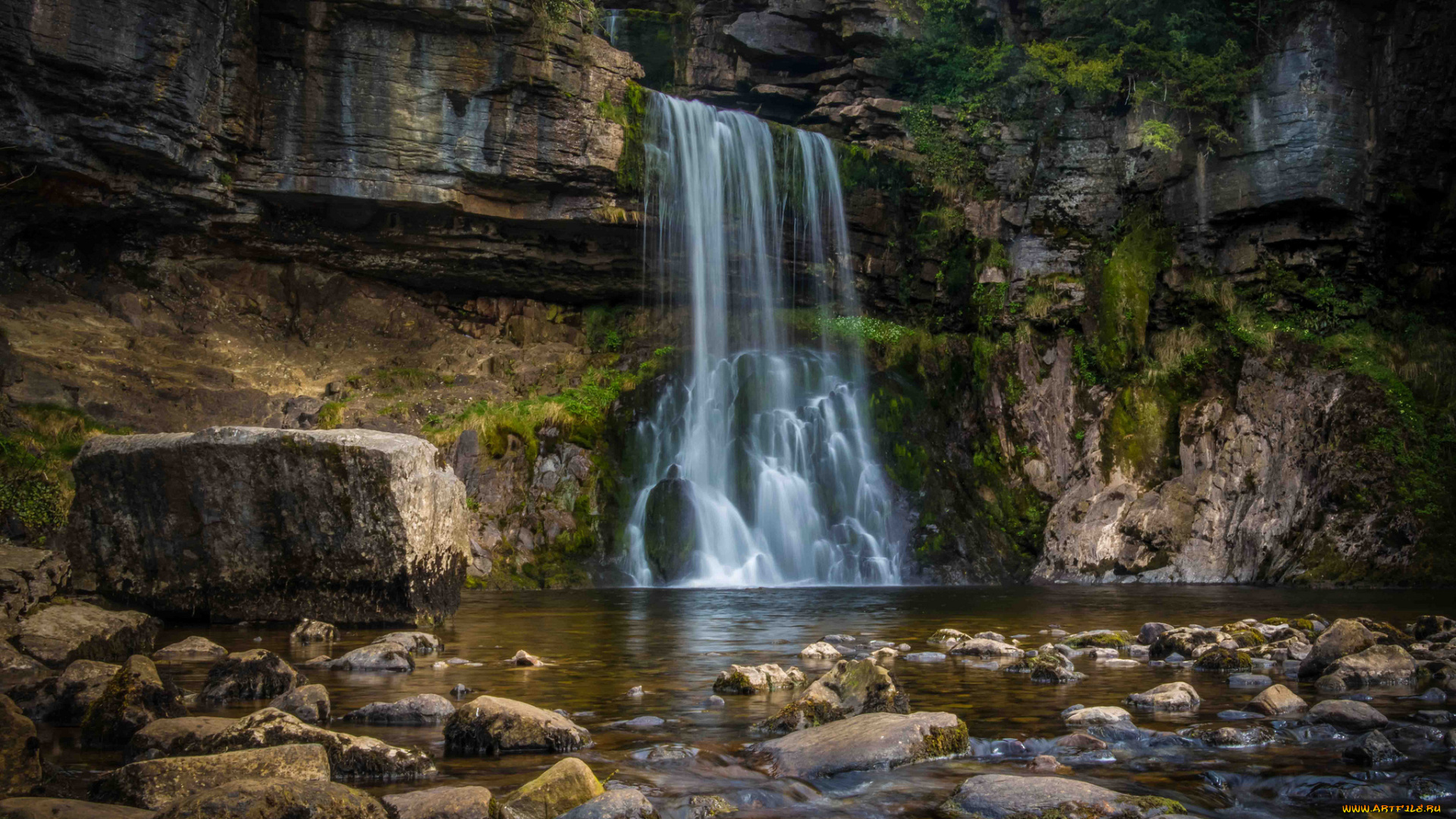 природа, водопады, водопад, река, обрыв, скалы