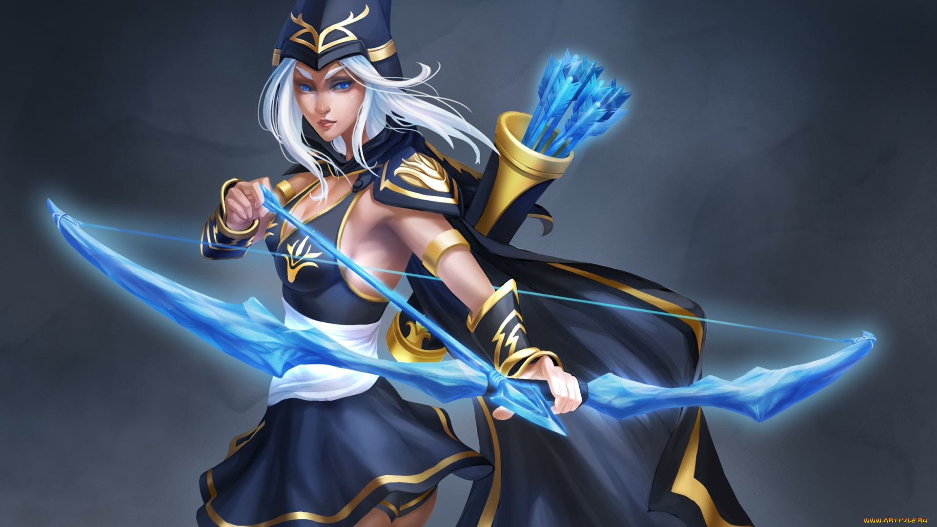 видео, игры, league, of, legends, девушка, арт, league, of, legends, ashe, фон, лучница, лук