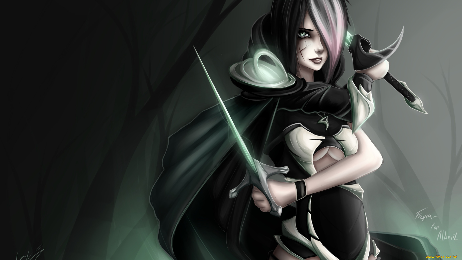 видео, игры, league, of, legends, оружие, клинки, zack, argunov, league, of, legends, art, лес, взгляд, fiora, девушка