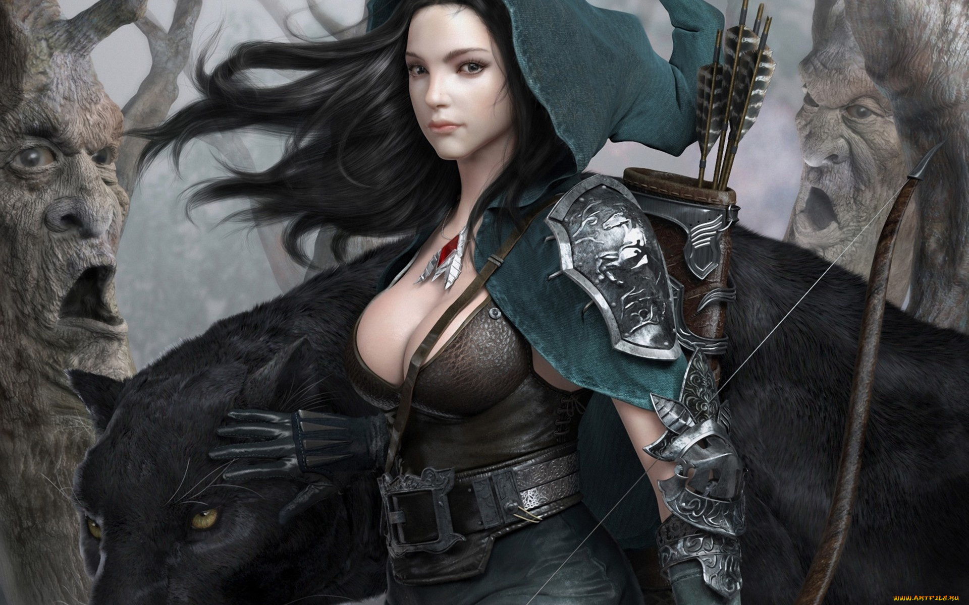 3д, графика, fantasy, , фантазия, девушка, взгляд, панда