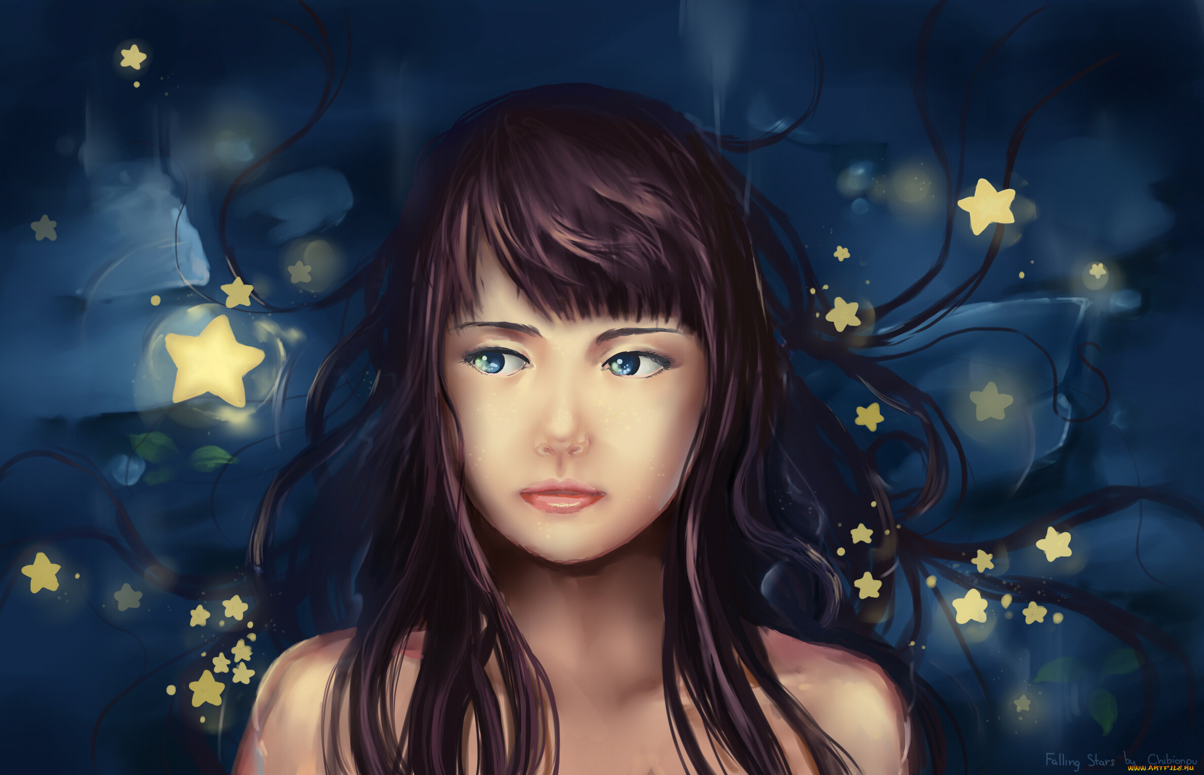 фэнтези, девушки, звезды, взгляд, волосы, лицо, губы