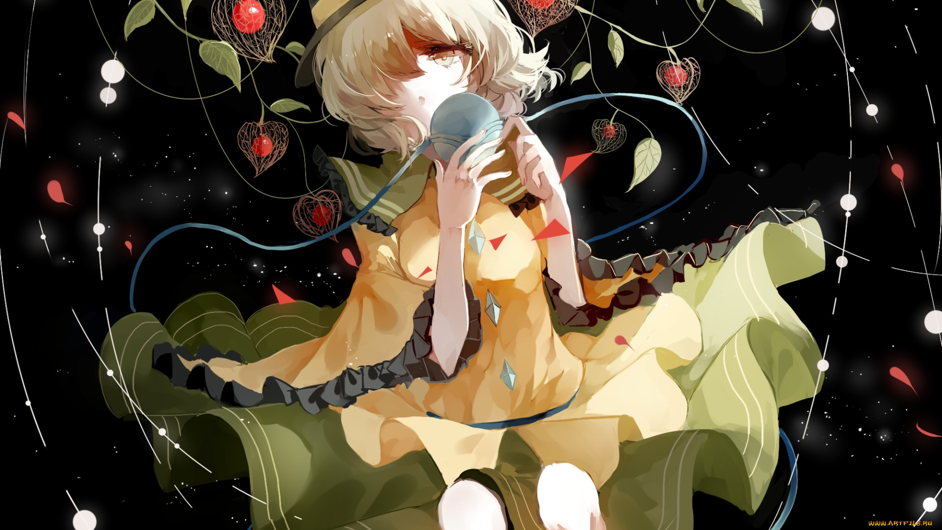 аниме, touhou, арт, платье, cui-jidanhaidaitang, komeiji, koishi, ягоды, девушка