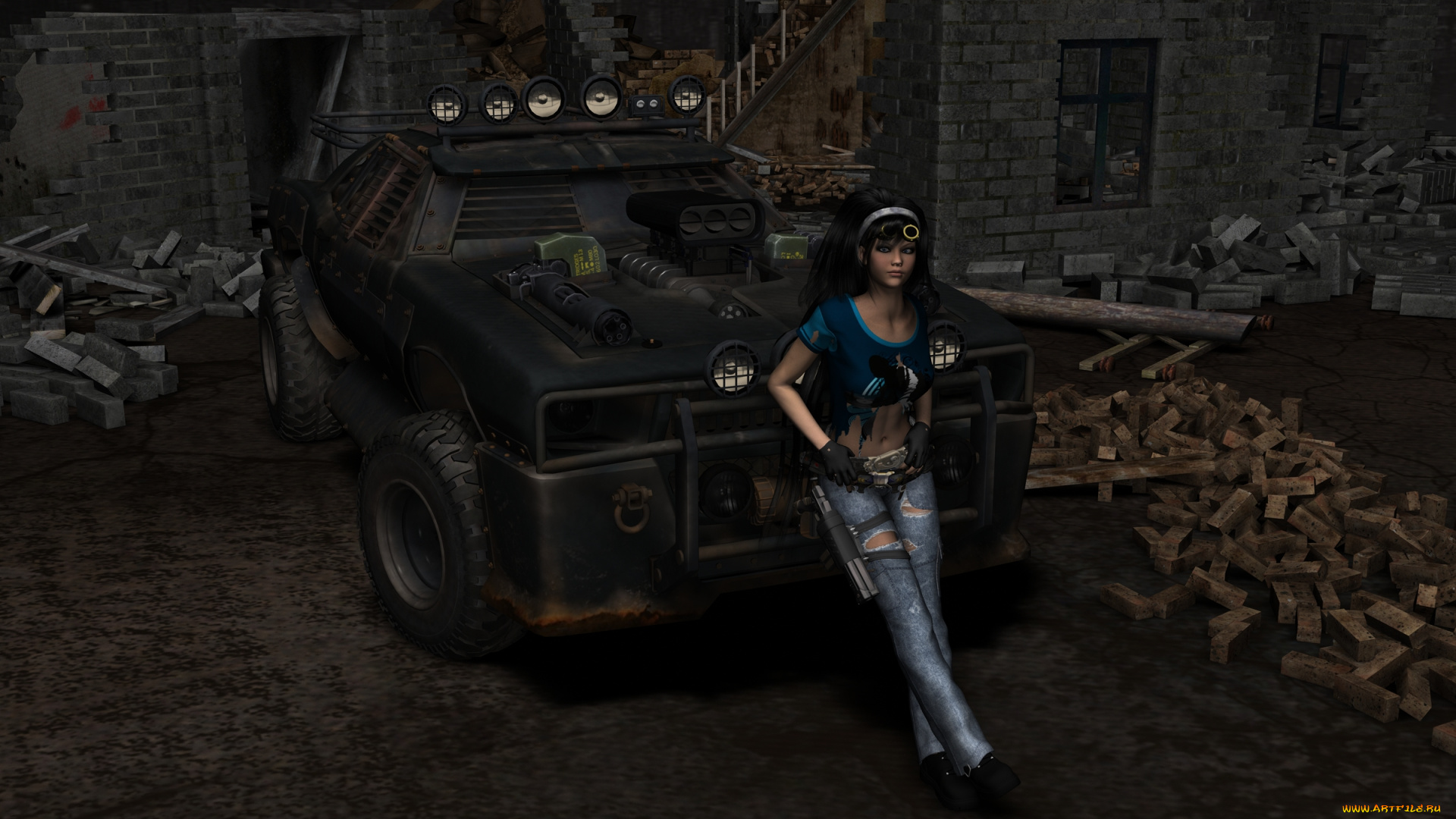 автомобили, 3d, car&girl, взгляд, девушка, автомобиль, фон