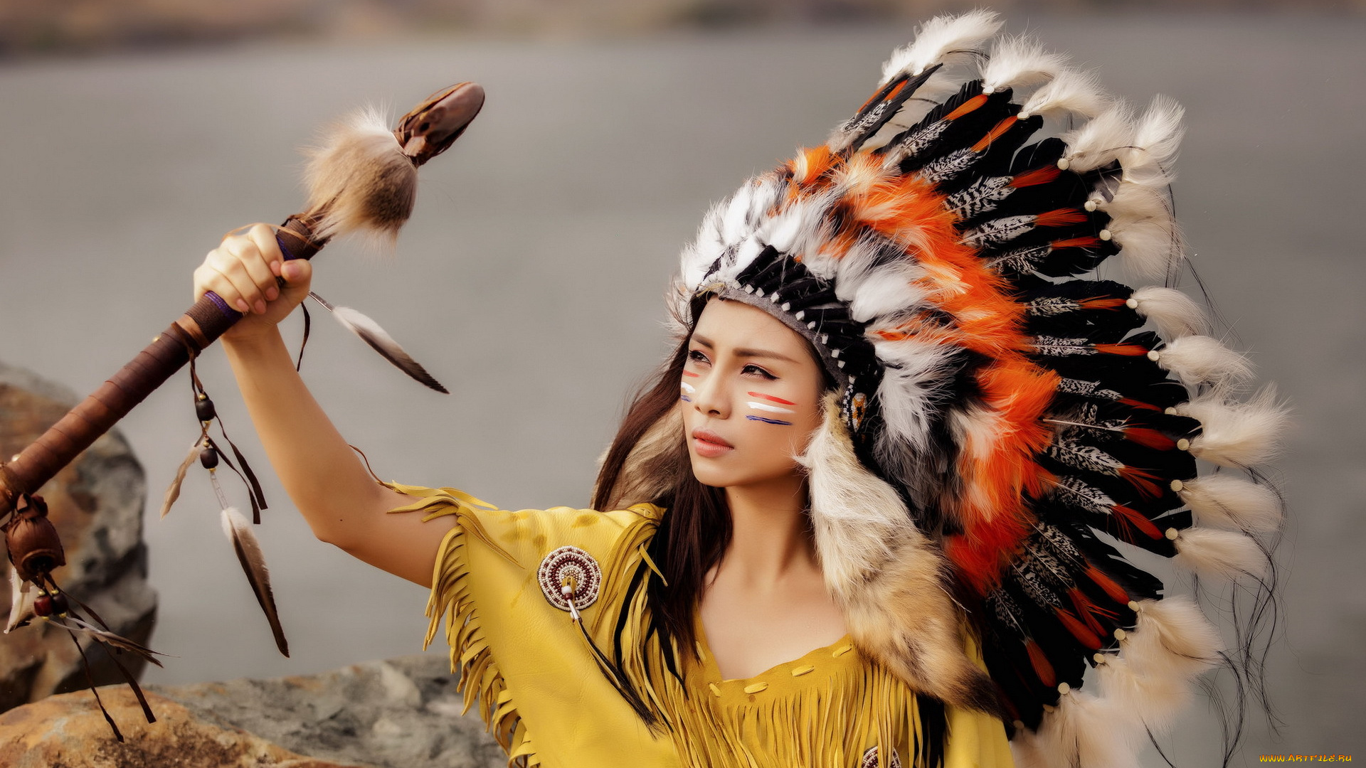 девушки, -unsort, , азиатки, девушка, азиатка, перья