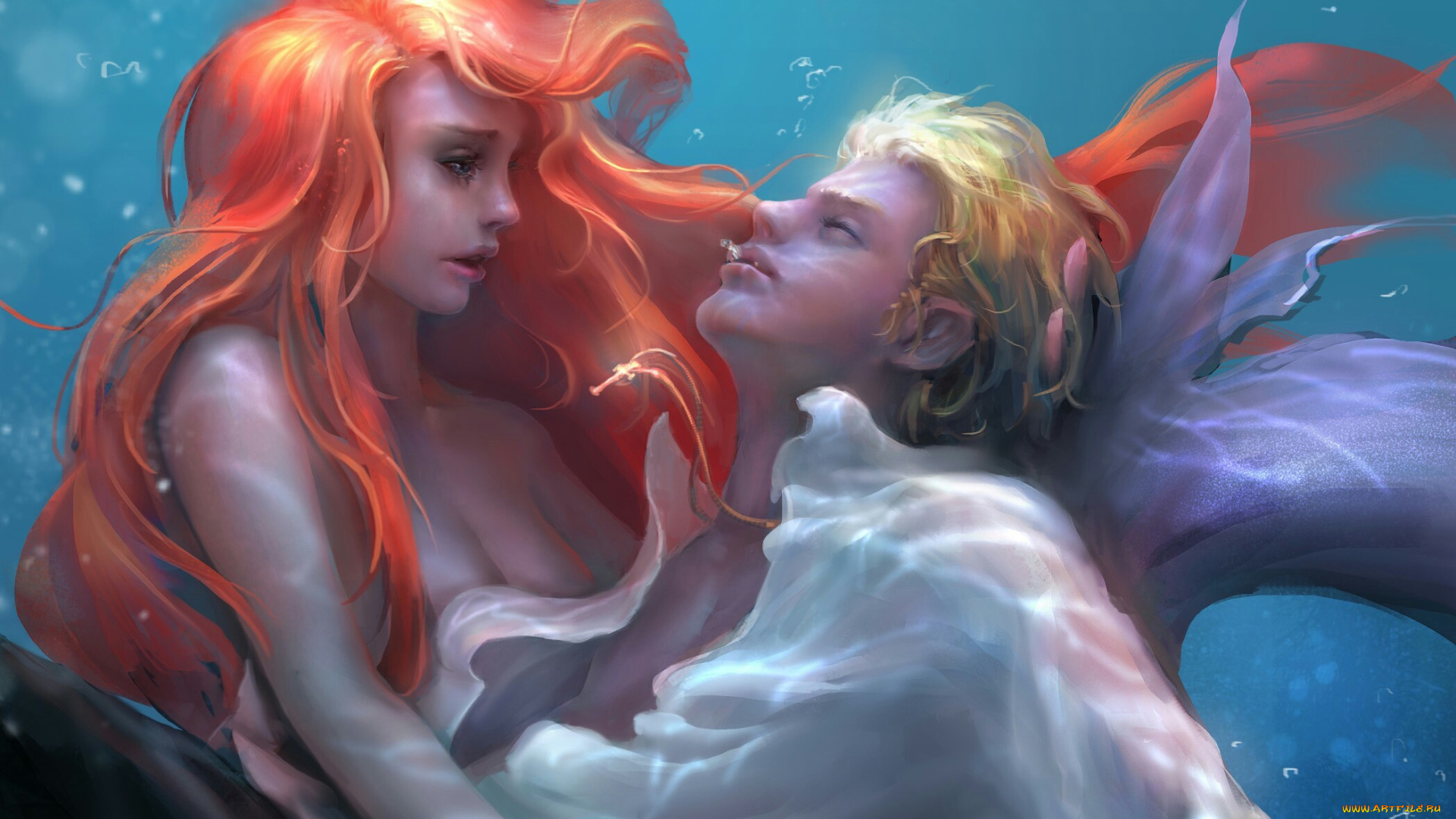 фэнтези, русалки, русалка, парень, вода, океан