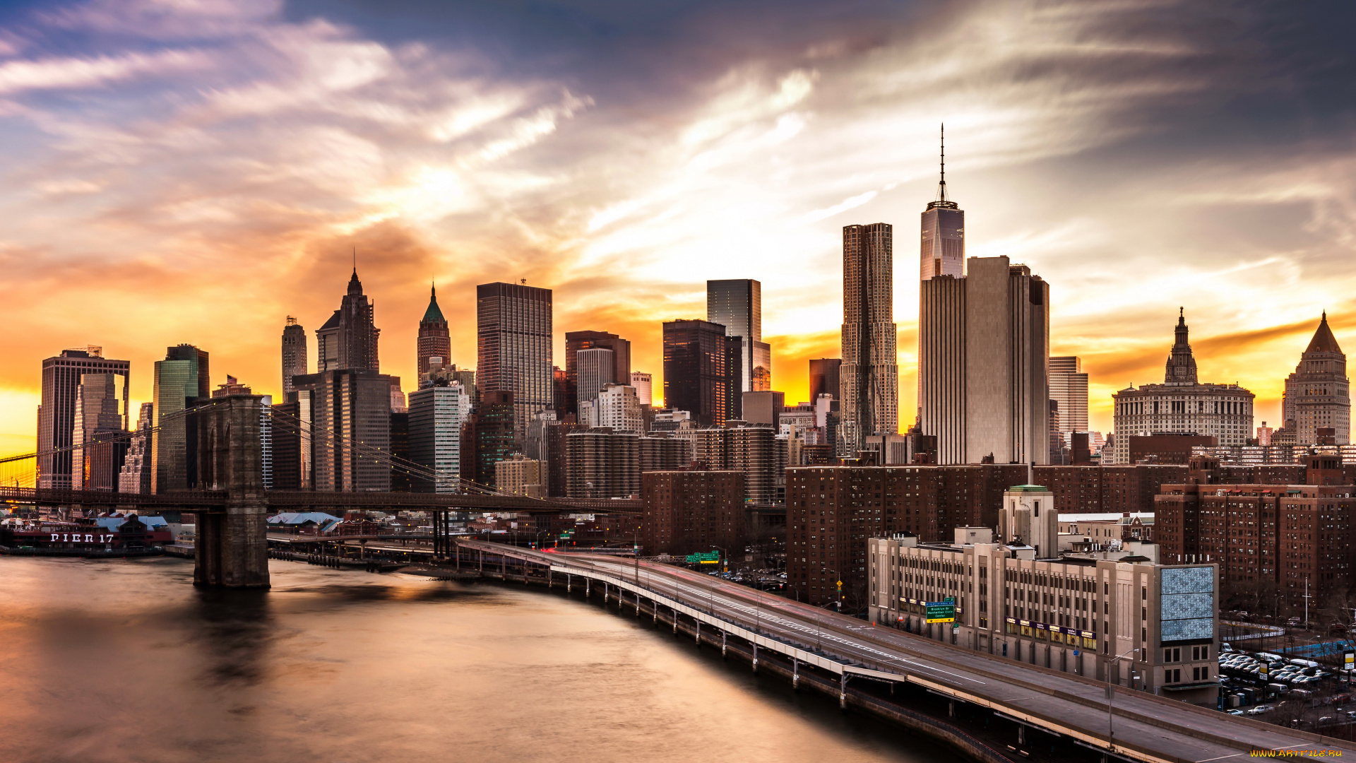 города, нью-йорк, , сша, река, дома, бруклин, огни, ночь