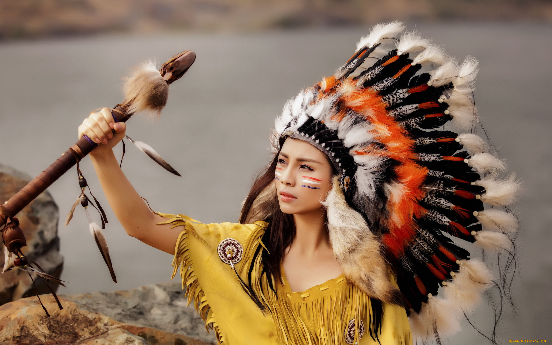 девушки, -unsort, , азиатки, девушка, азиатка, перья