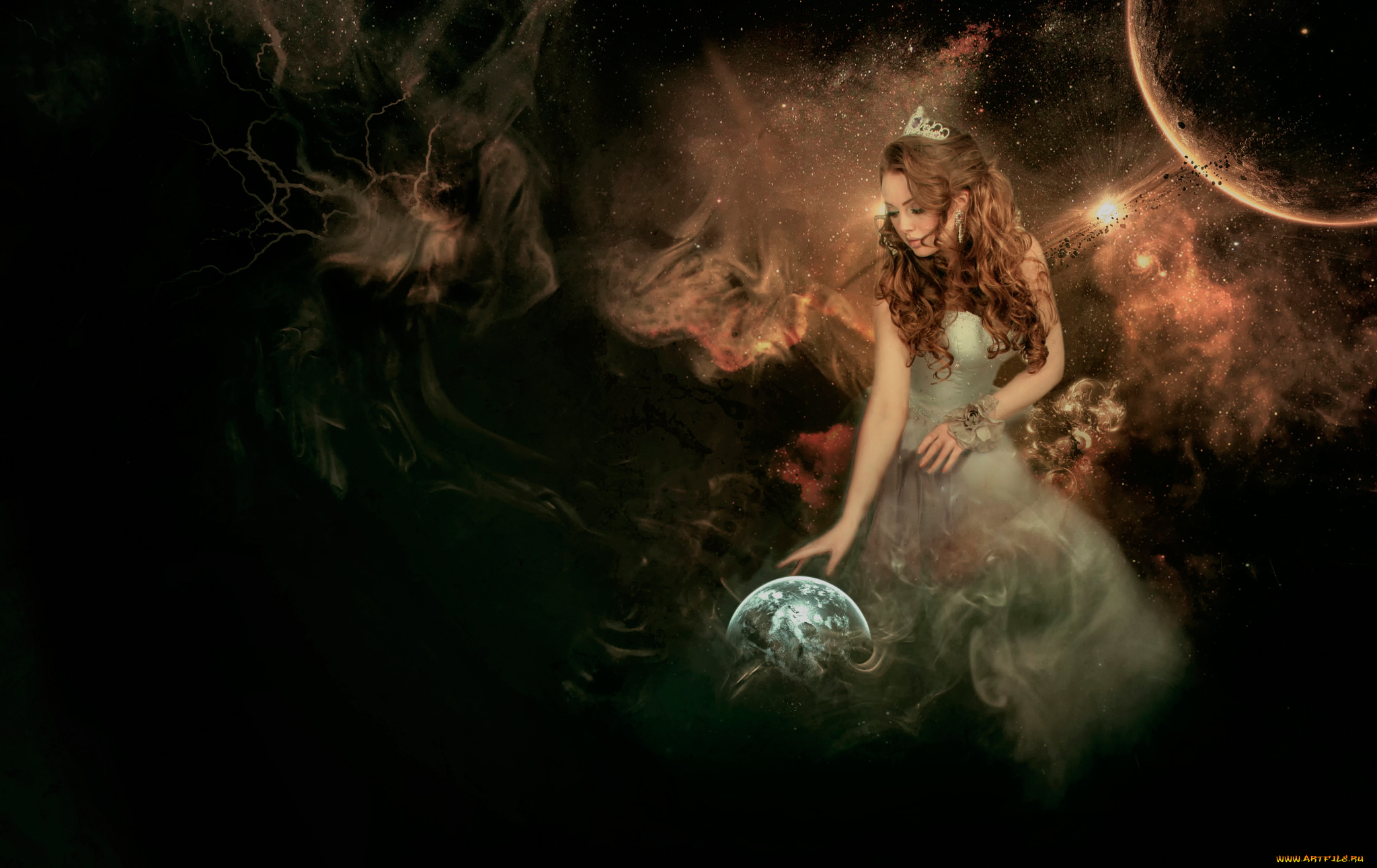 девушки, -unsort, , креатив, angel, девушка, земной, шар, космос